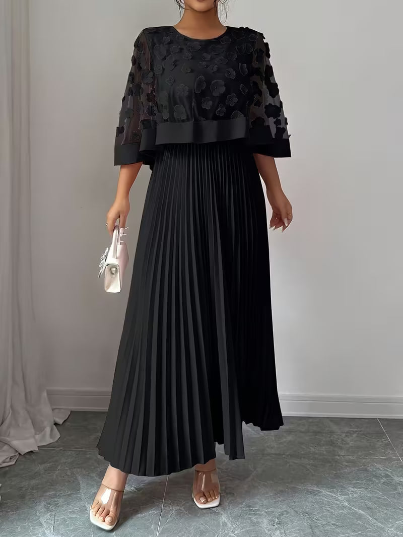 Women’s Elegant 3D Floral Appliqué Dress