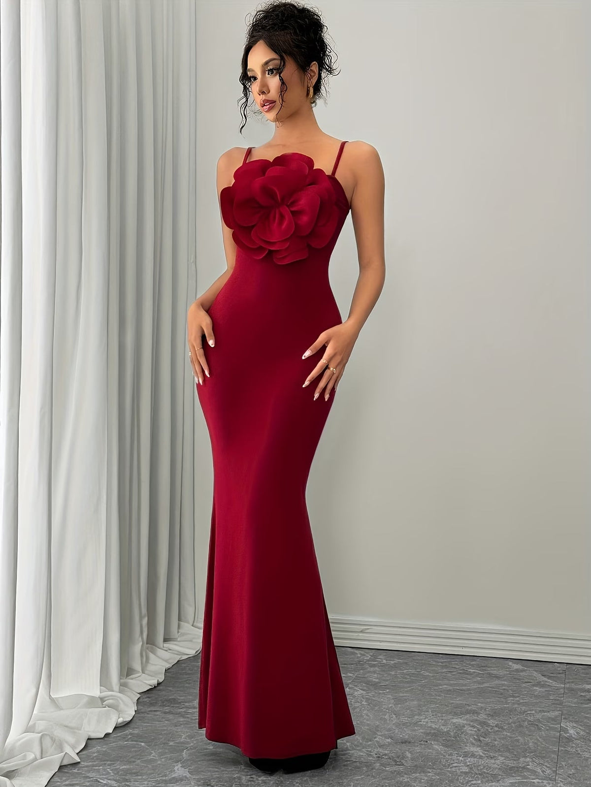 Women's Elegant 3D Floral Statement Maxi Dress