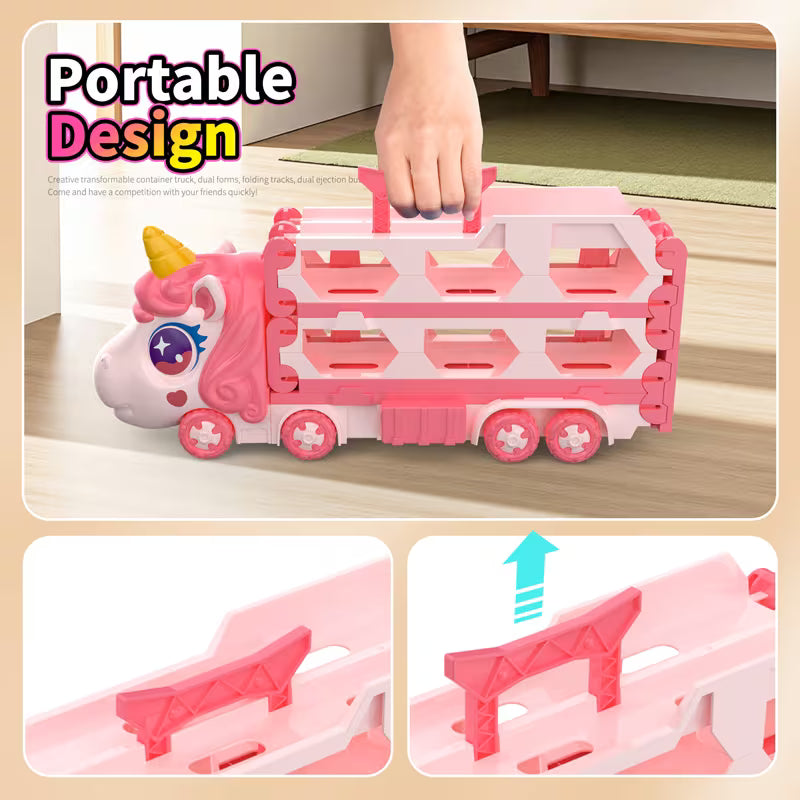 Kids Transport Truck Toy with Dual Tracks & 2 Metal Cars 🚛🏁