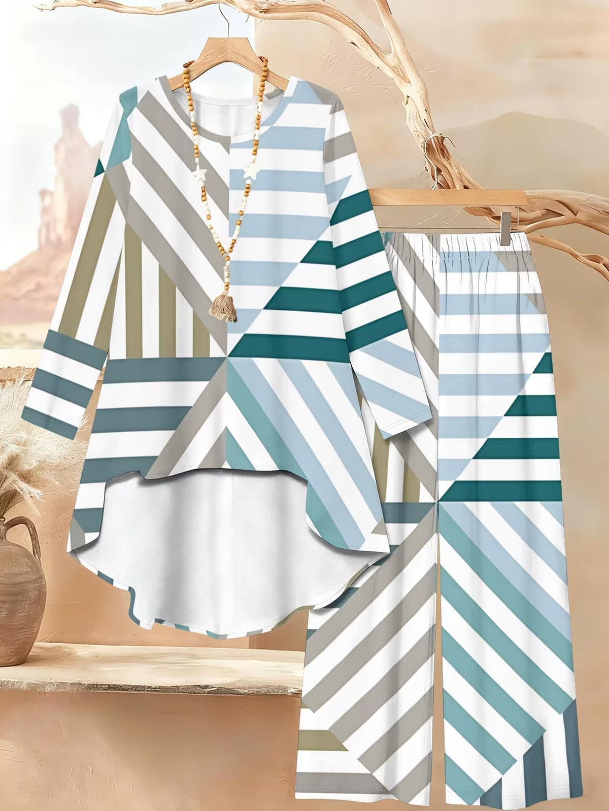 Women’s Color-Block Striped Top & Pants Set