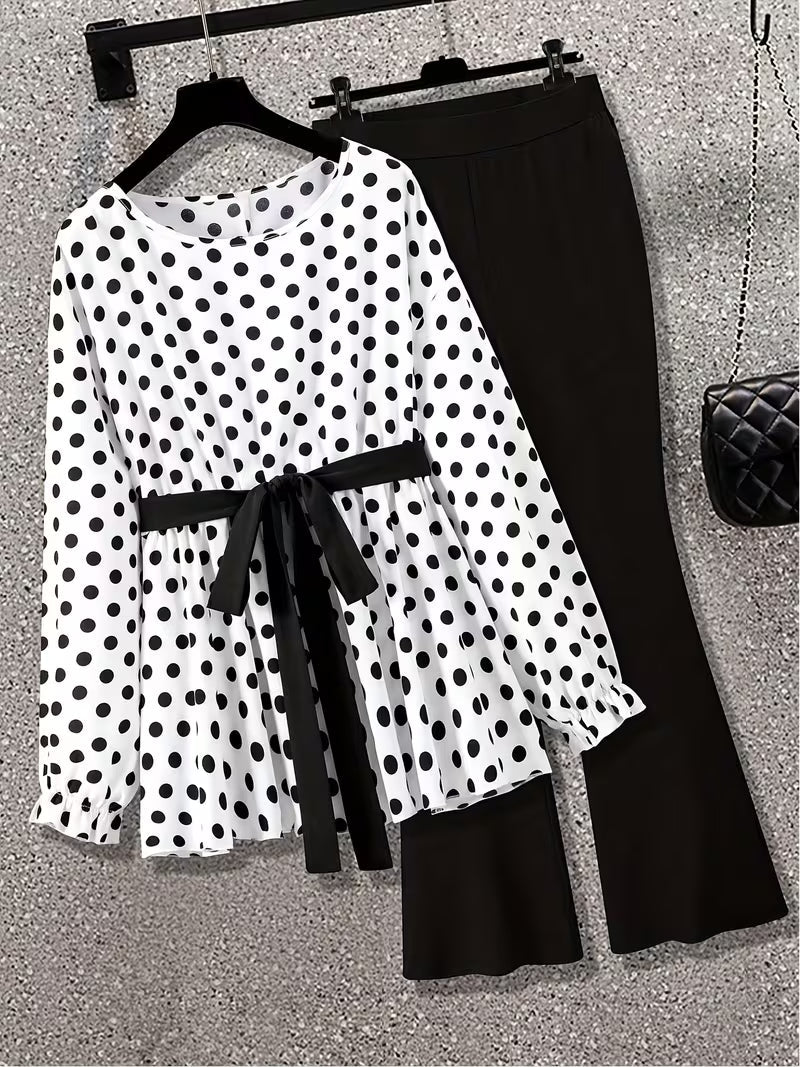 Plus Size Polka Dot Tie-Front 2-Piece Set