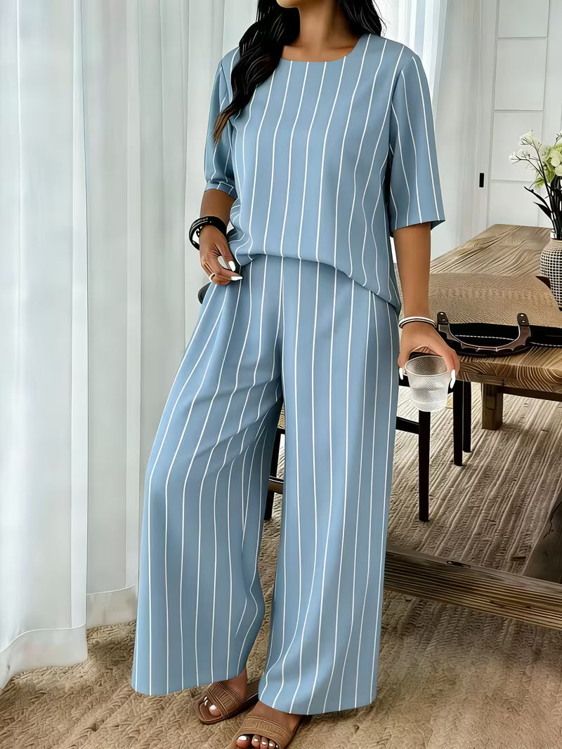 Women’s Plus-Size Casual 2-Piece Set – Off-Shoulder Batwing Top & Printed Pants
