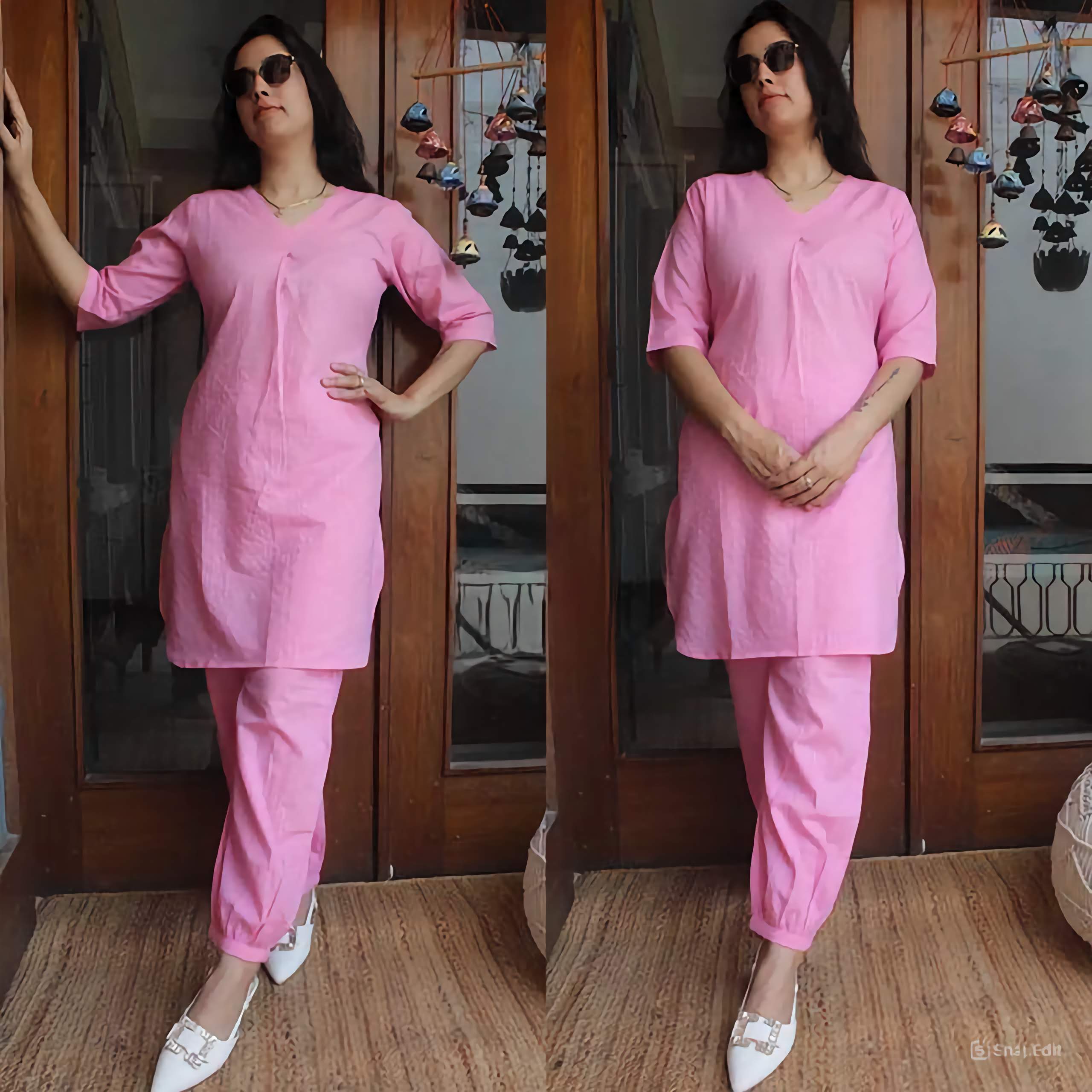 Katha Cotton Kurti with Side Pocket and Afghan Pant Set