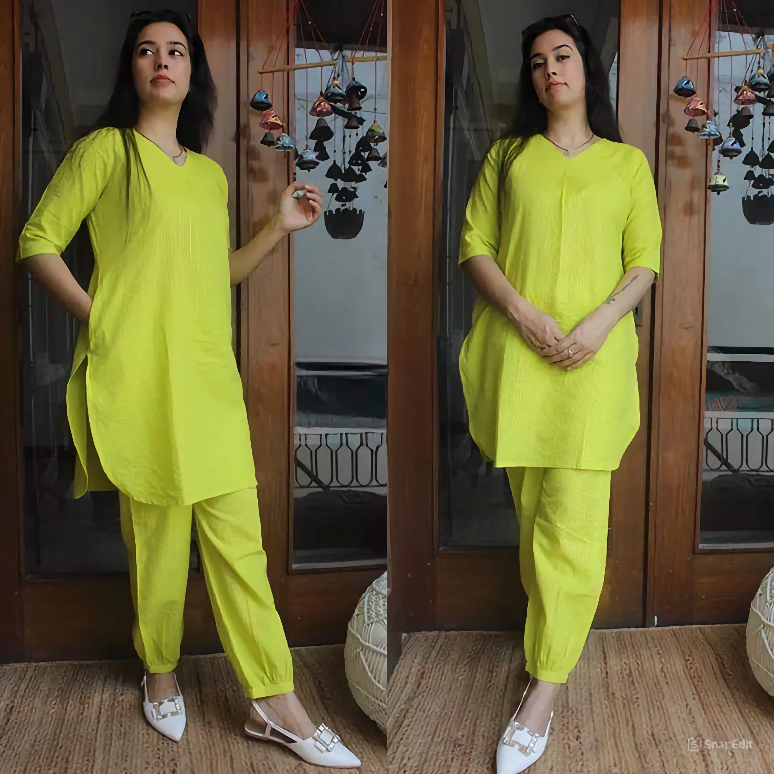 Katha Cotton Kurti with Side Pocket and Afghan Pant Set