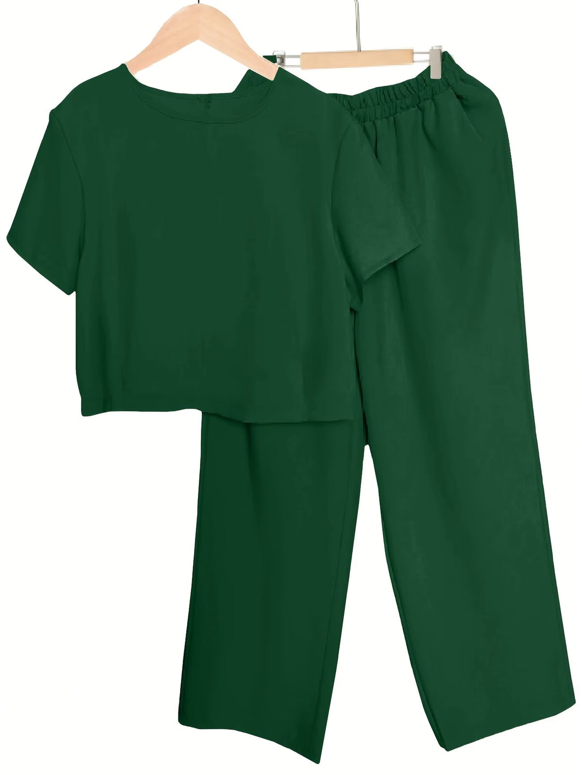 Women's Solid Color Short Sleeve Top & Wide-Leg Pants Co-Ord Set