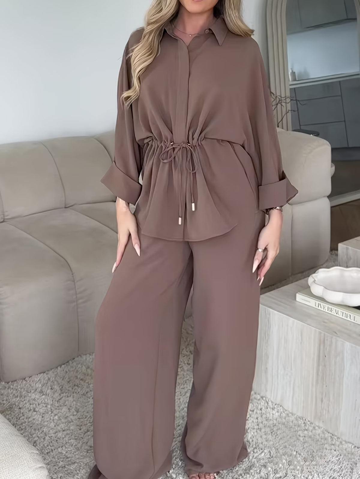 Chic Drawstring Wide-Leg Co-Ord Set