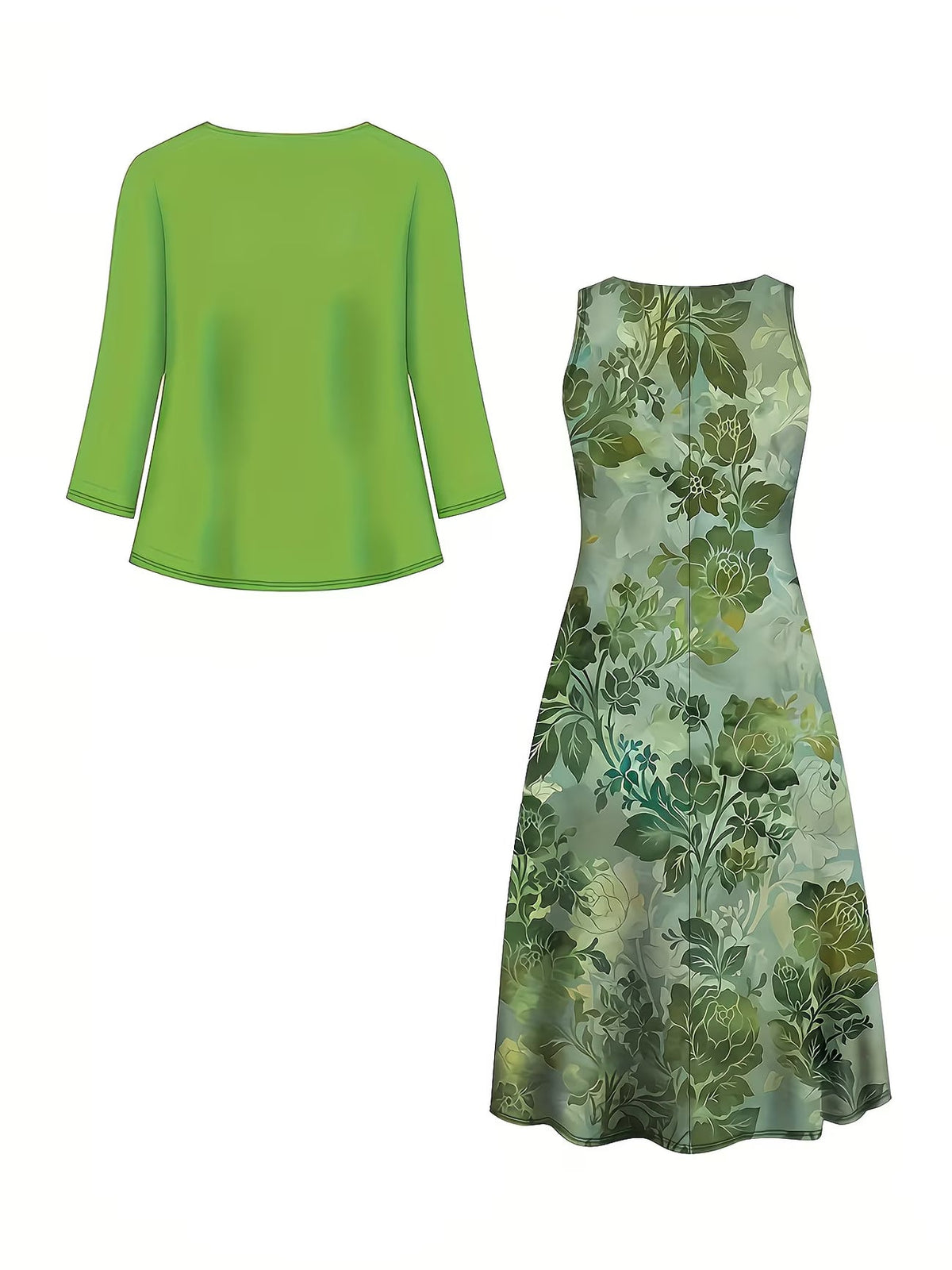 Women's Botanical Print Dress & Tie-Front Cardigan Two-Piece Set