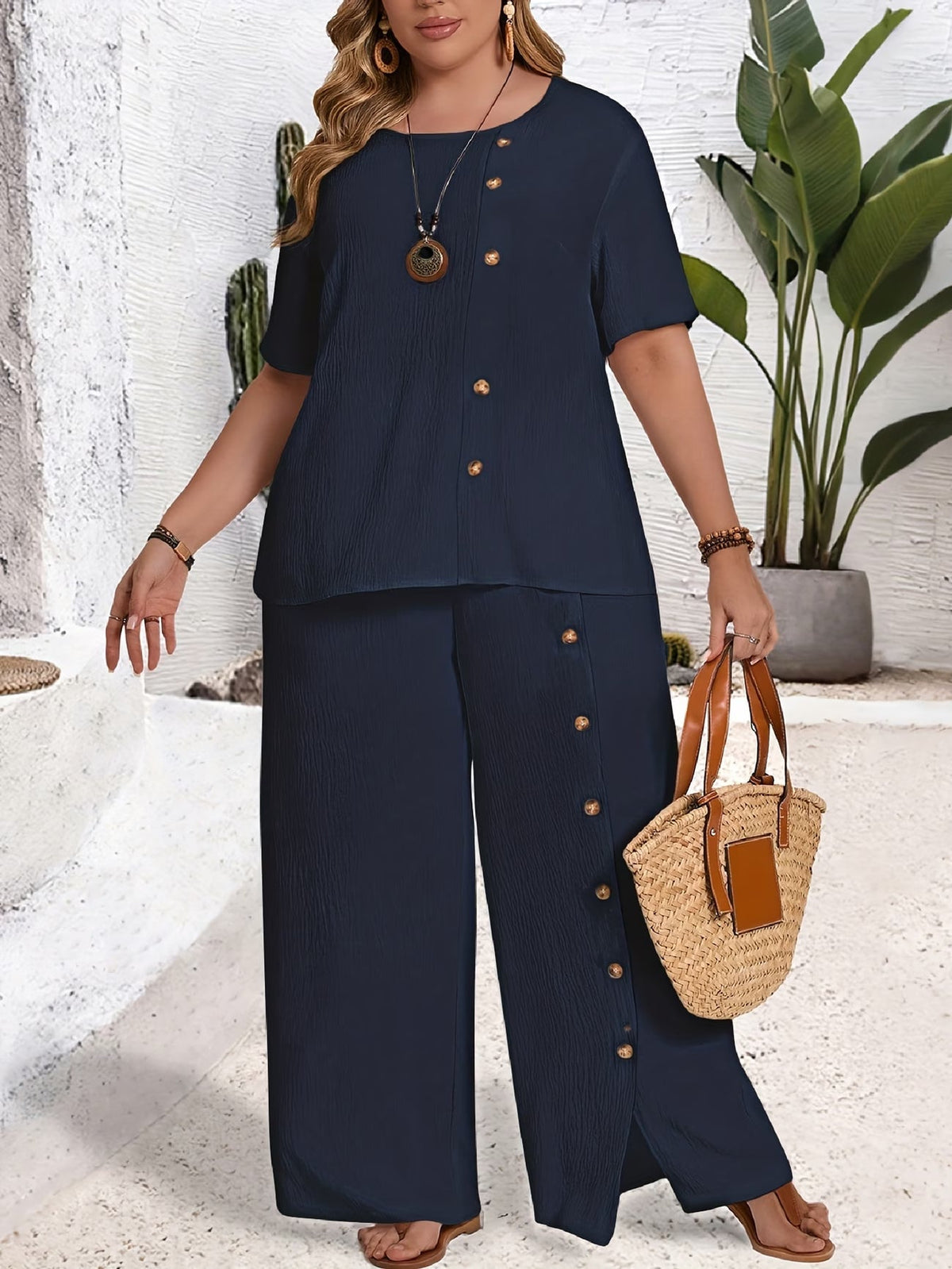 CurveEase Plus Size Solid Summer Co-Ord Set