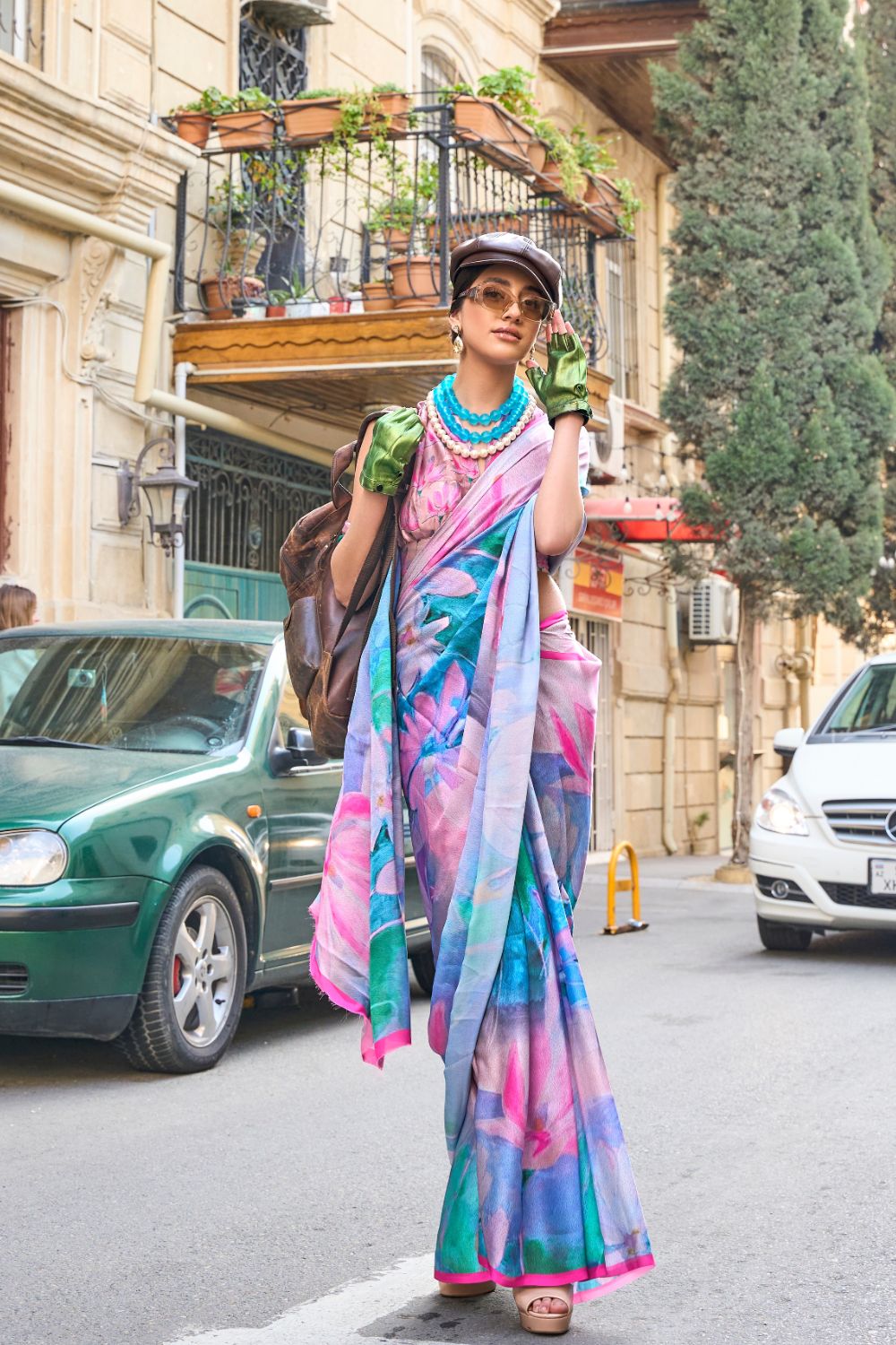 Elegant Bollywood Satin Printed Saree – Party & Festive Wear
