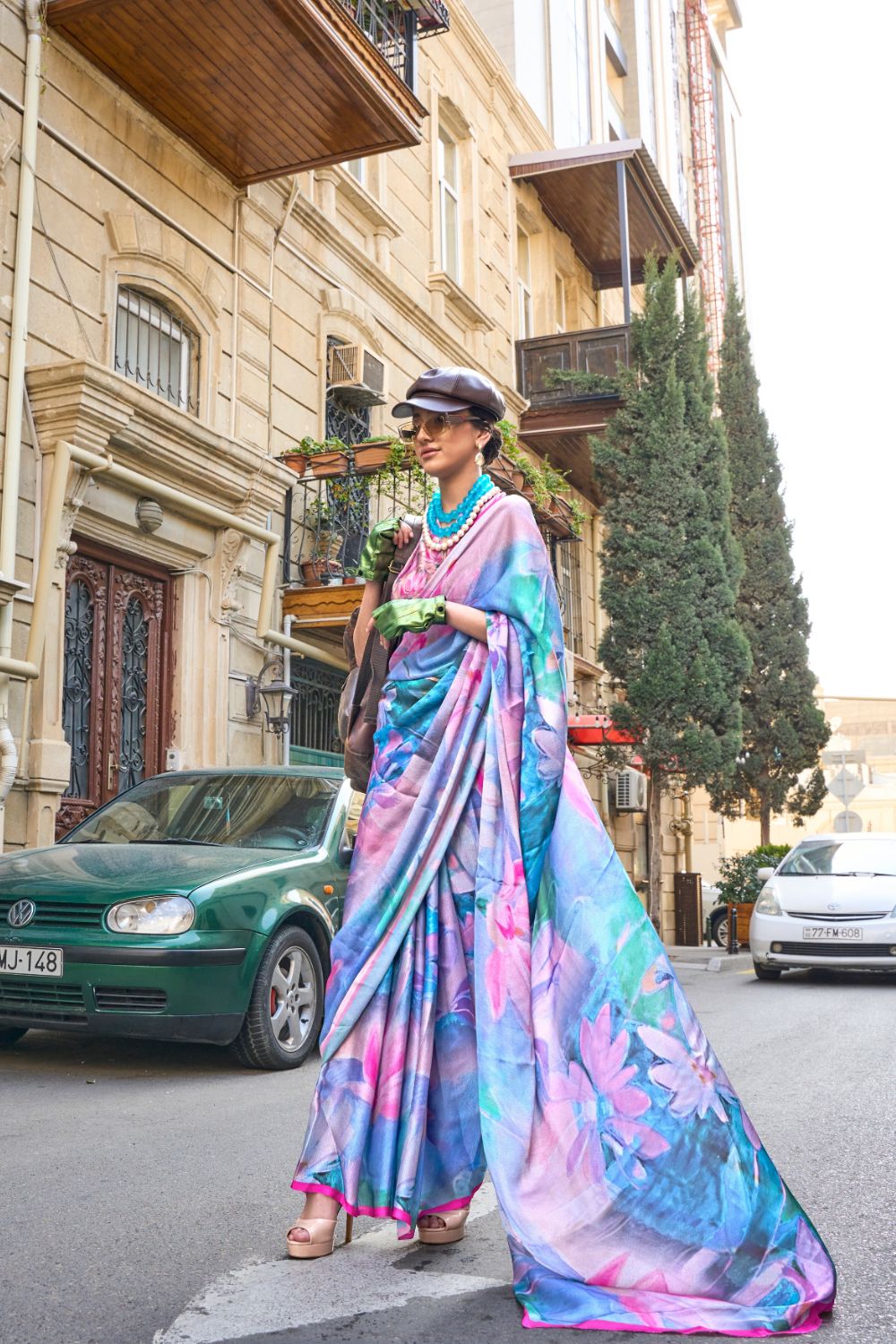Elegant Bollywood Satin Printed Saree – Party & Festive Wear