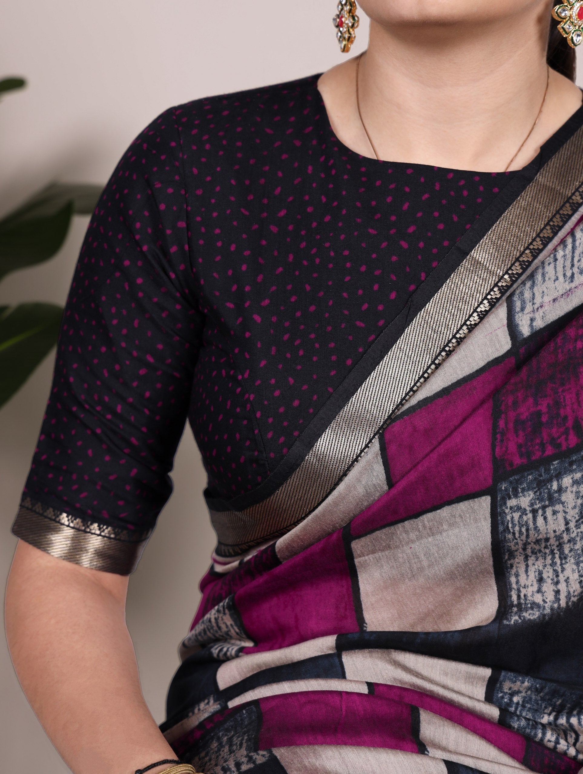 Elegant Chanderi Printed Saree with Temple Border & Matching Blouse