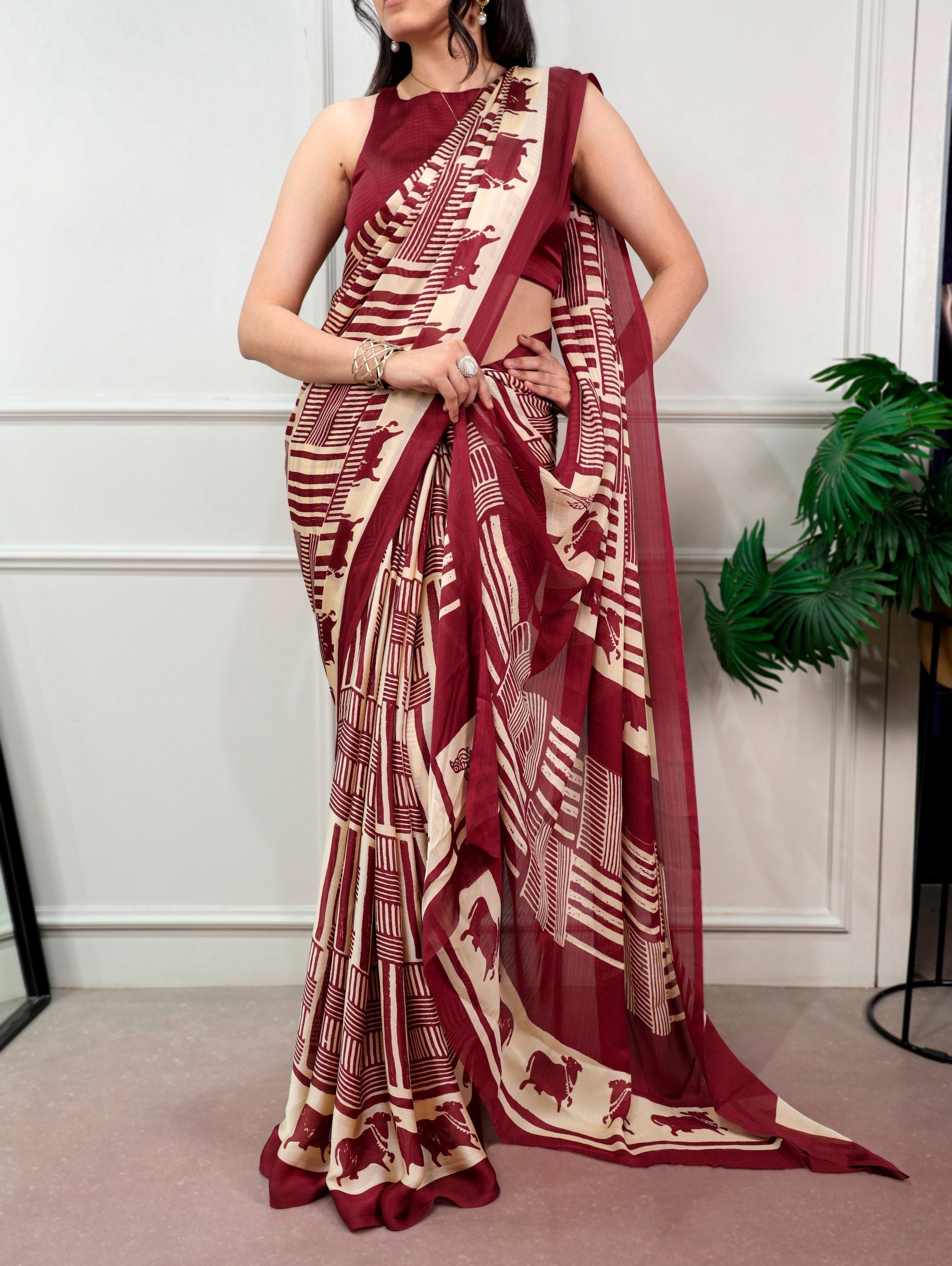 Elegant Satin Chiffon Printed Saree