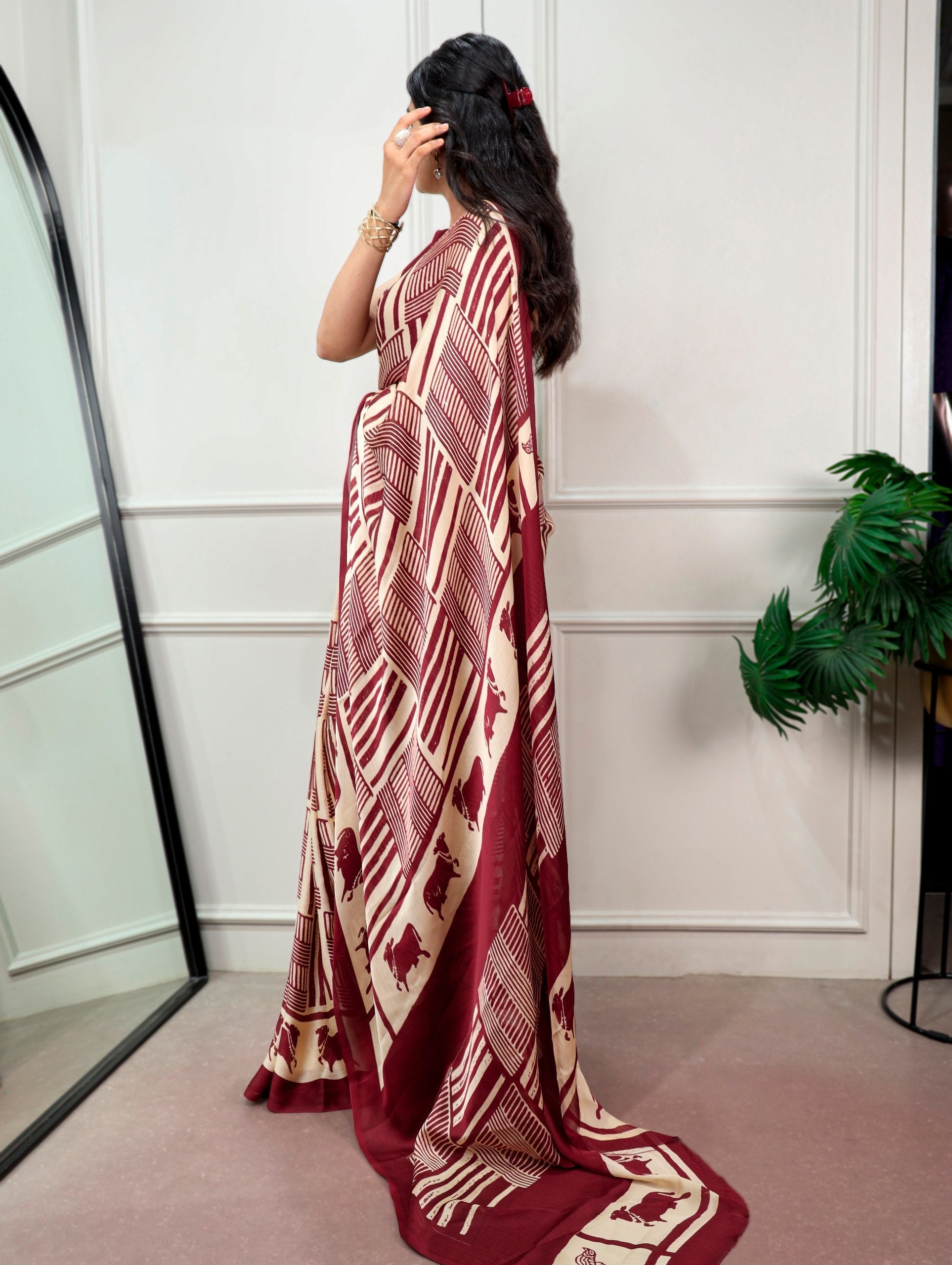 Elegant Satin Chiffon Printed Saree