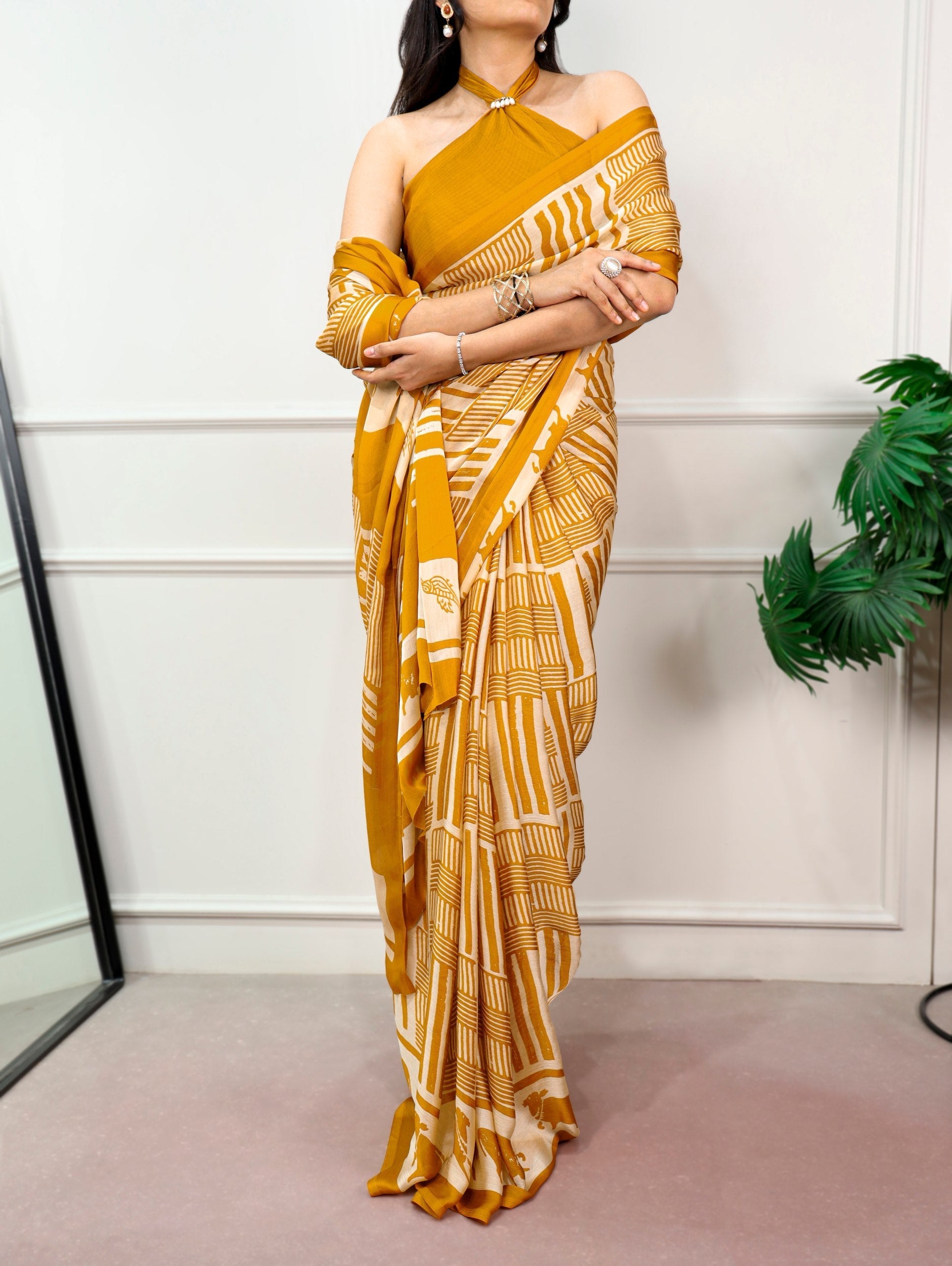 Elegant Satin Chiffon Printed Saree