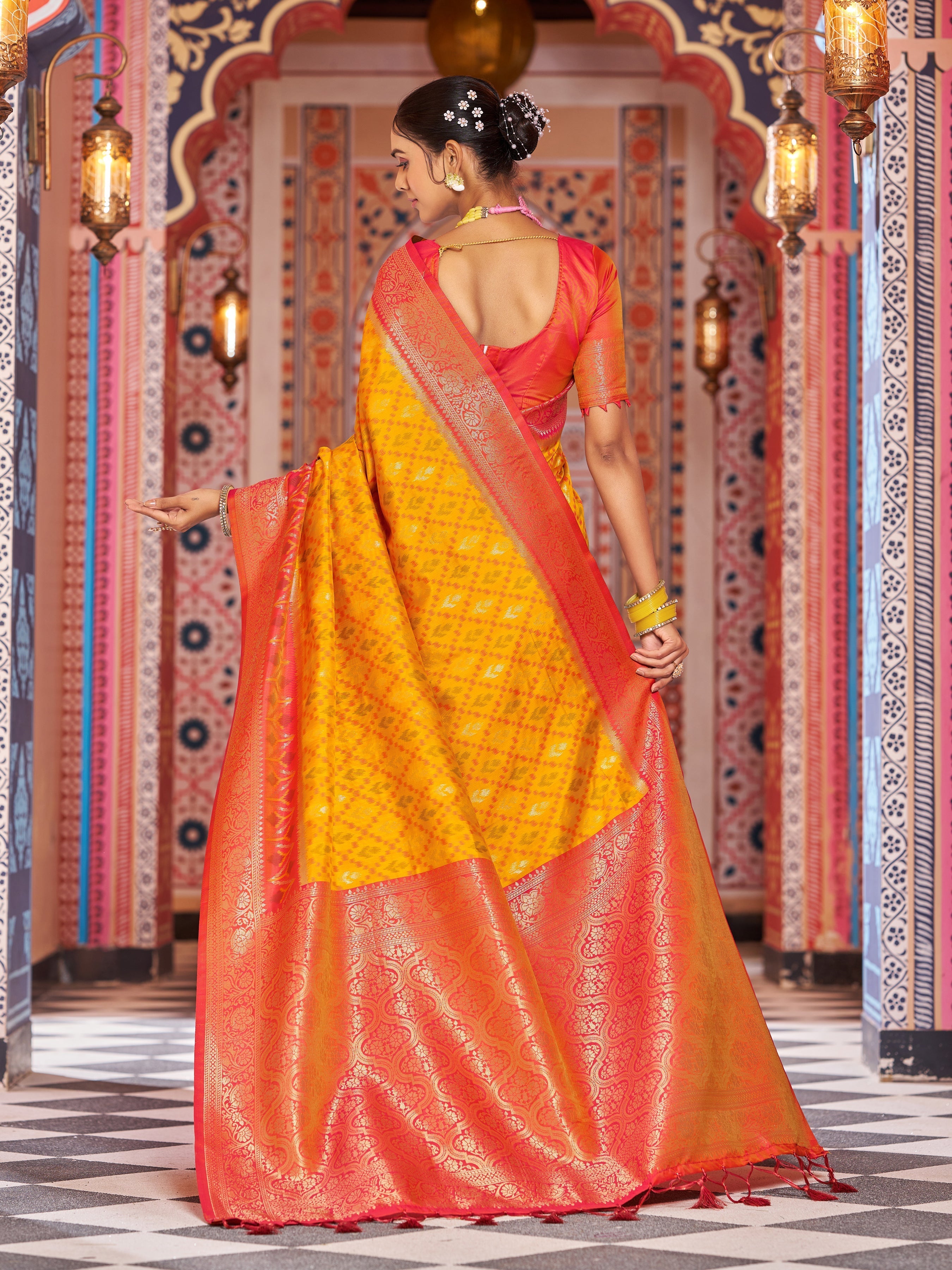 Yellow Elegant Banarasi Tissue Silk Saree with Zari Woven Design