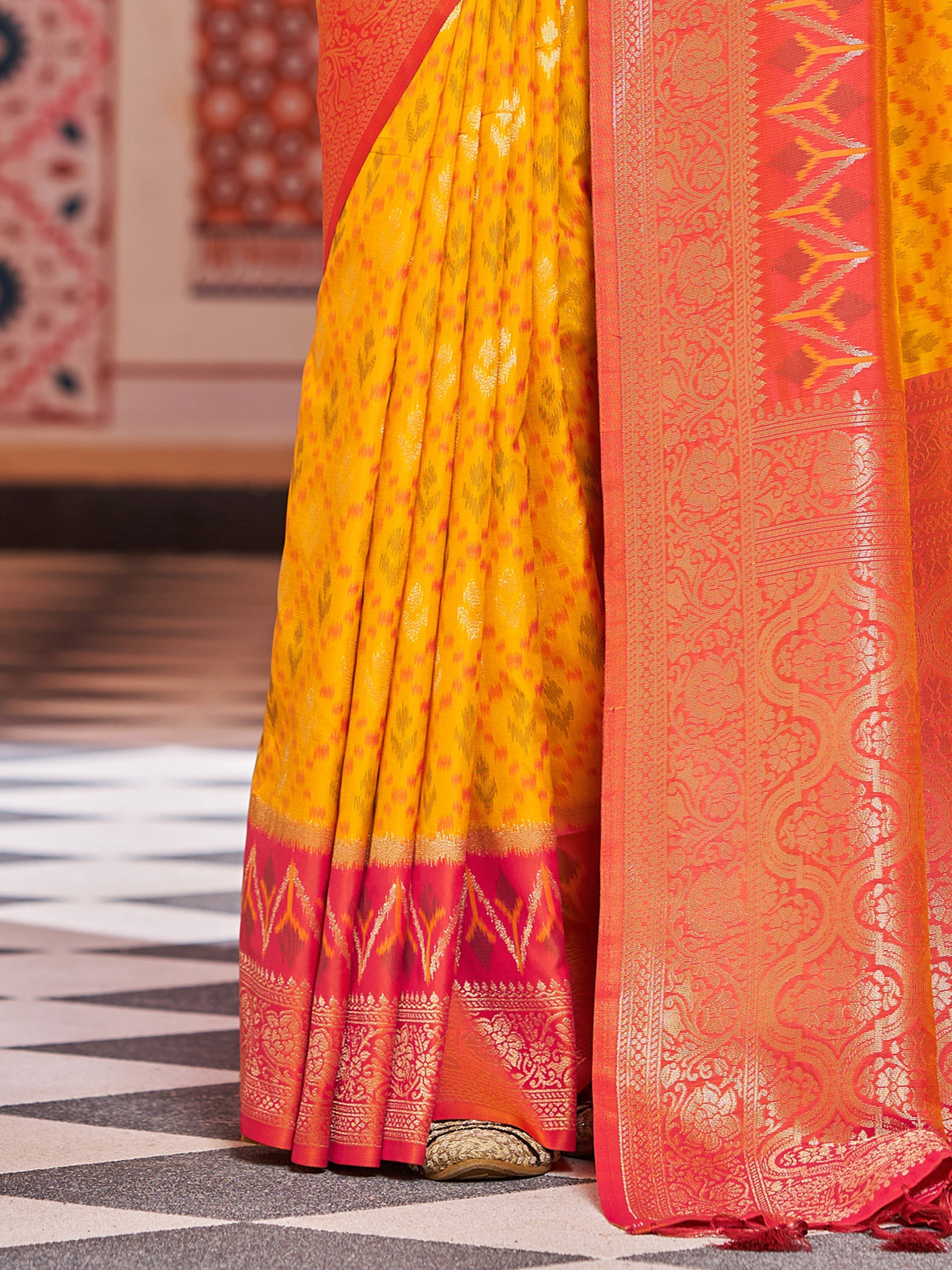 Yellow Elegant Banarasi Tissue Silk Saree with Zari Woven Design