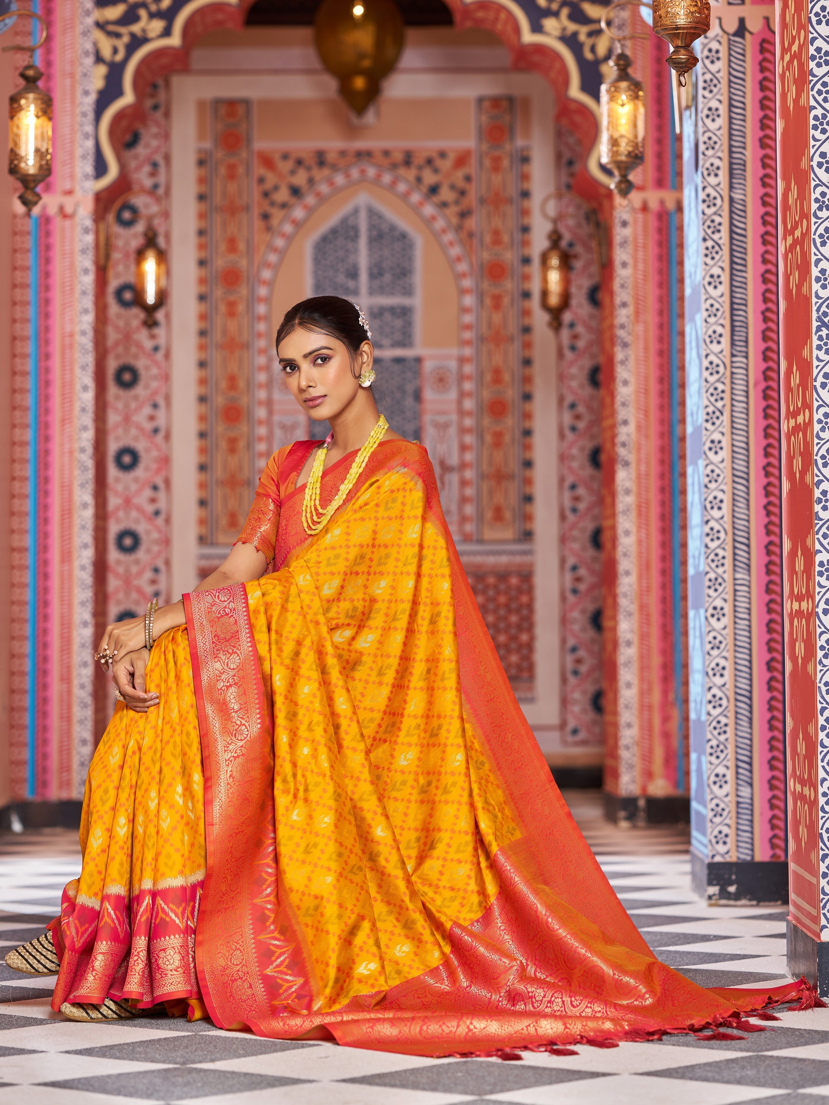 Yellow Elegant Banarasi Tissue Silk Saree with Zari Woven Design