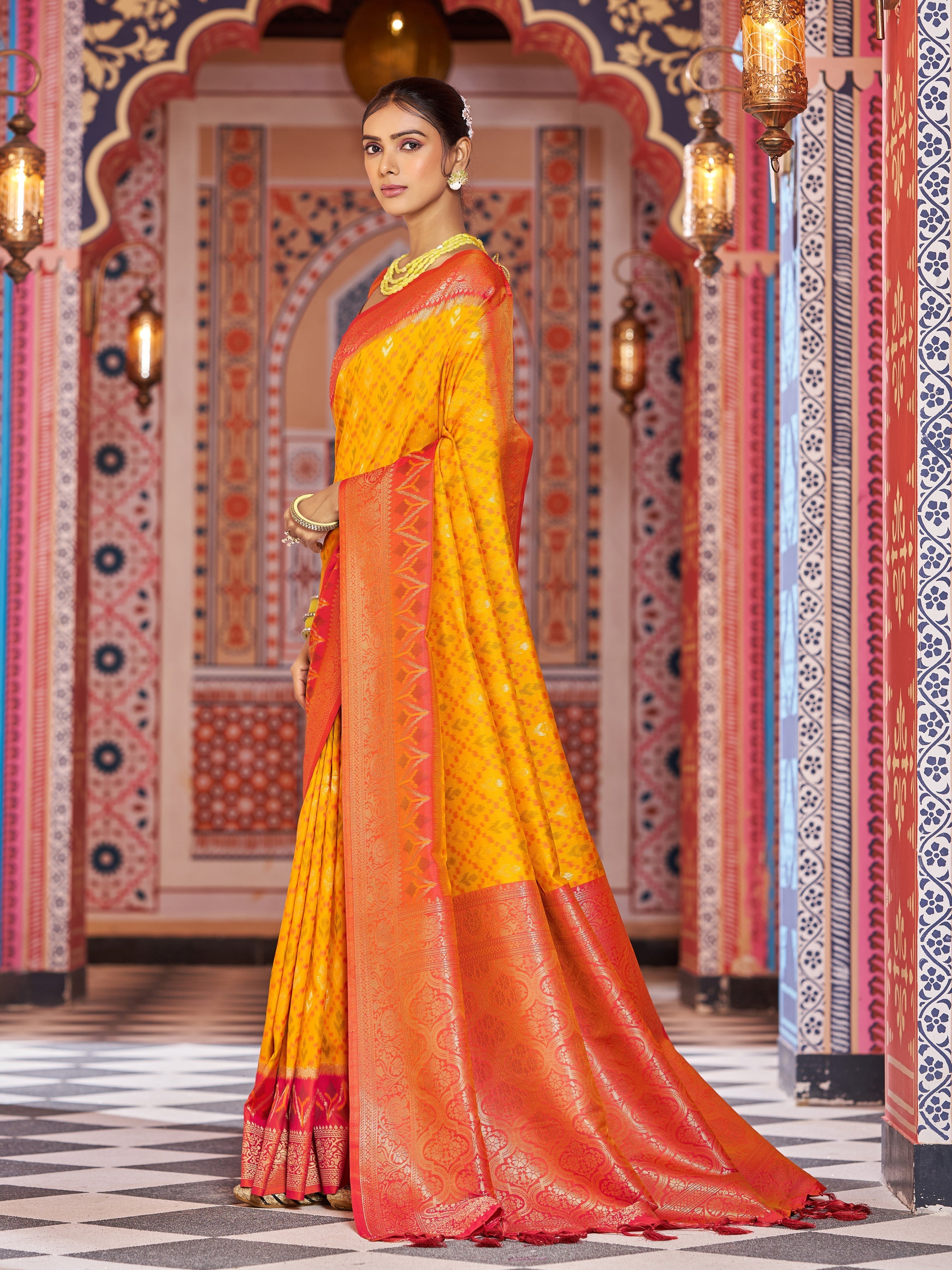 Yellow Elegant Banarasi Tissue Silk Saree with Zari Woven Design