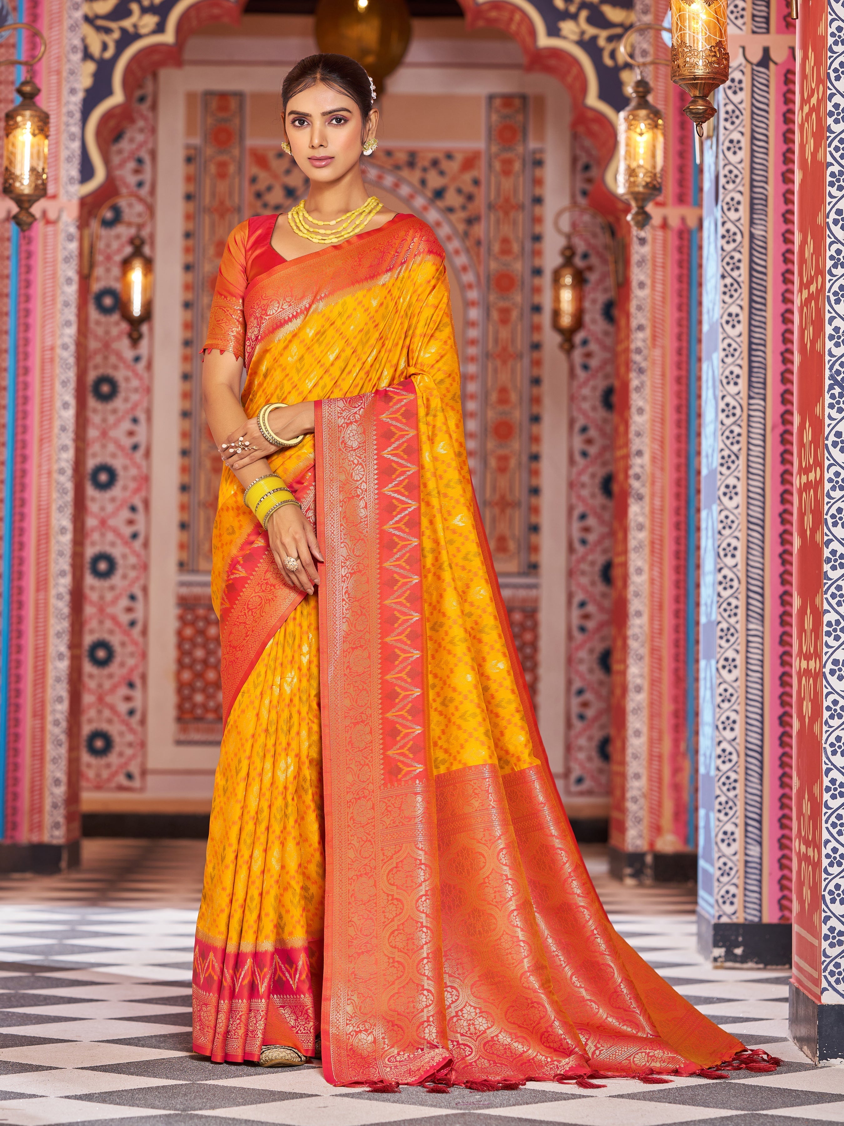 Yellow Elegant Banarasi Tissue Silk Saree with Zari Woven Design