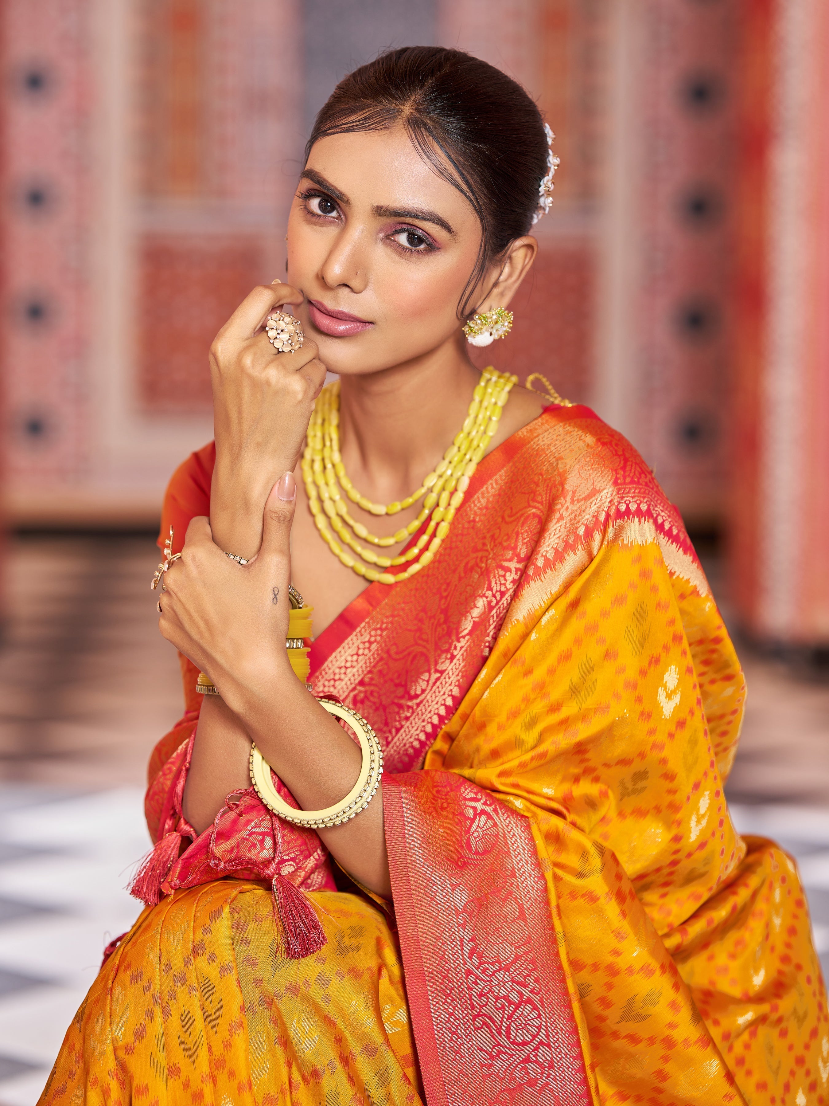 Yellow Elegant Banarasi Tissue Silk Saree with Zari Woven Design