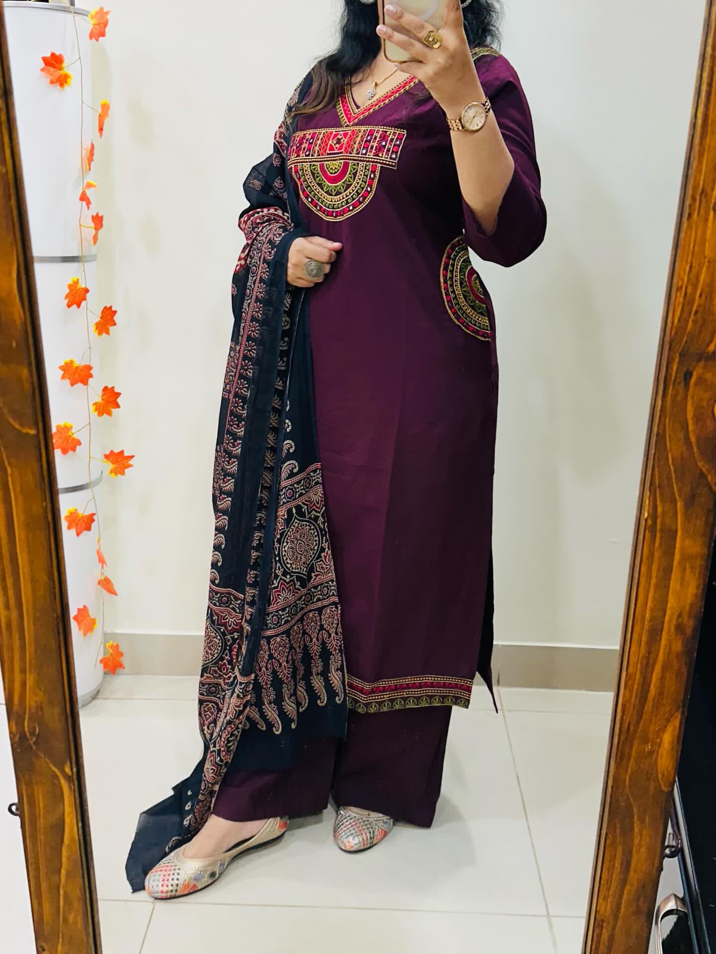 Embroidered Cotton 60x60 Kurti Pant Dupatta Suit Set