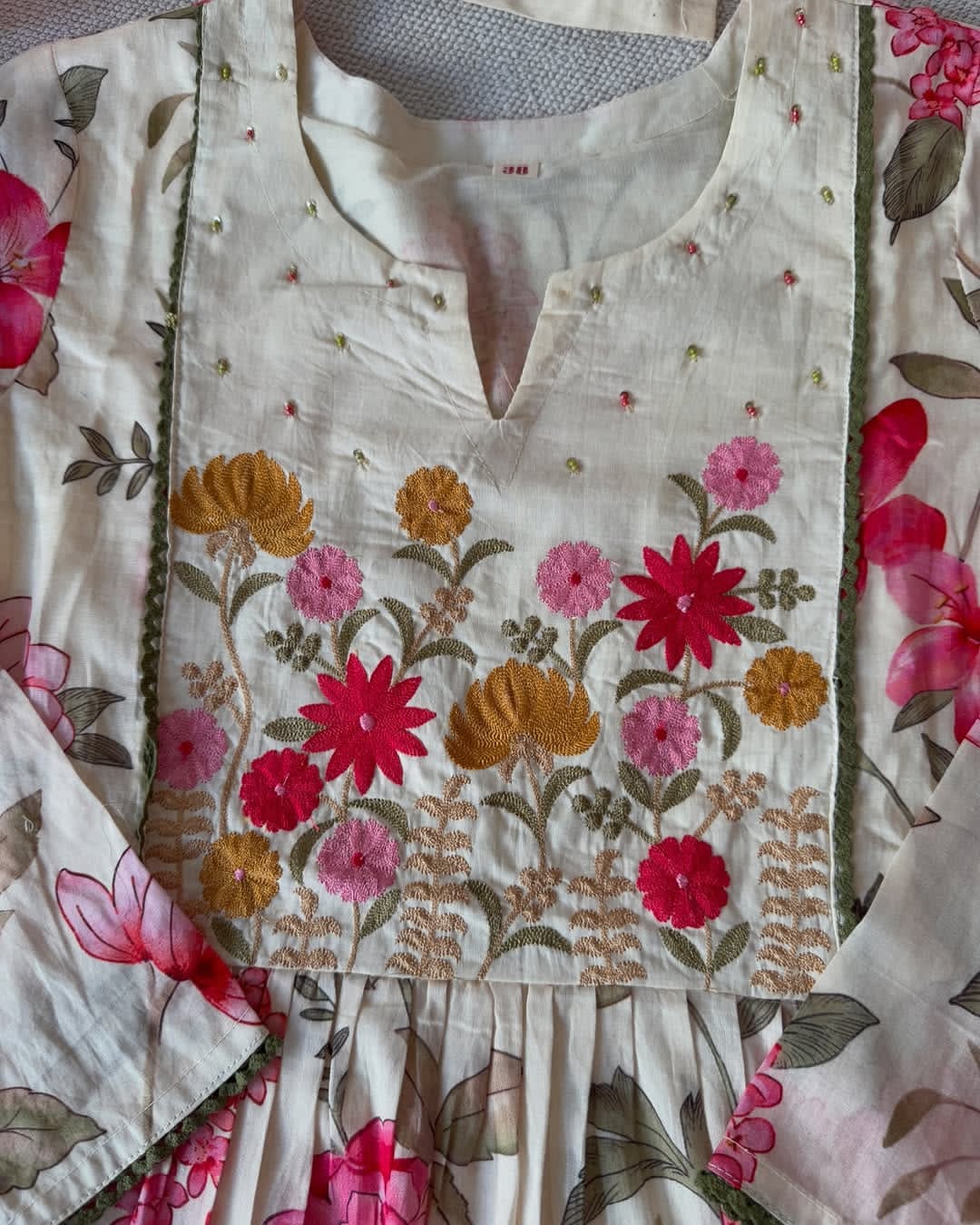 Embroidered Cotton Anarkali Kurta Pant Dupatta Set