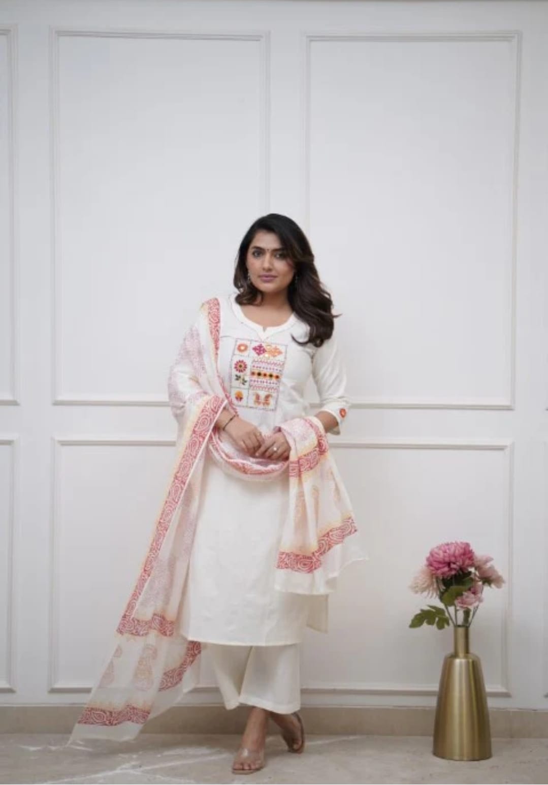 Embroidered Cotton Kurta Pant Set with Dupatta | Pocket Pant