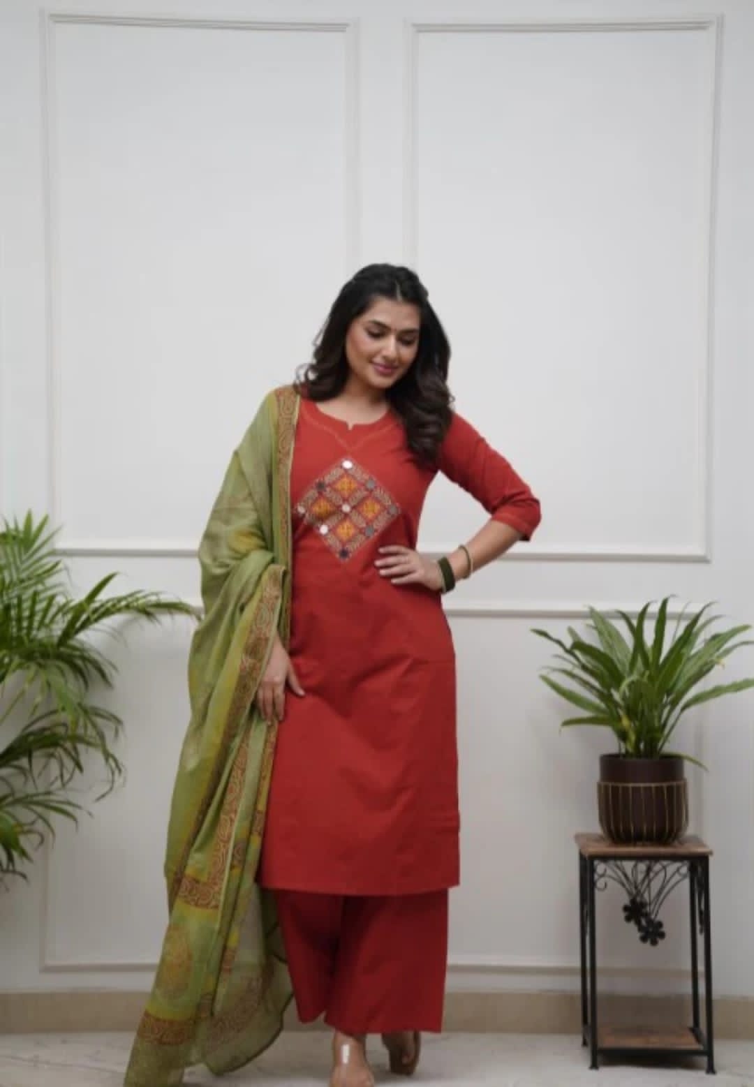 Embroidered Cotton Kurta Pant Set with Dupatta | Pocket Pant