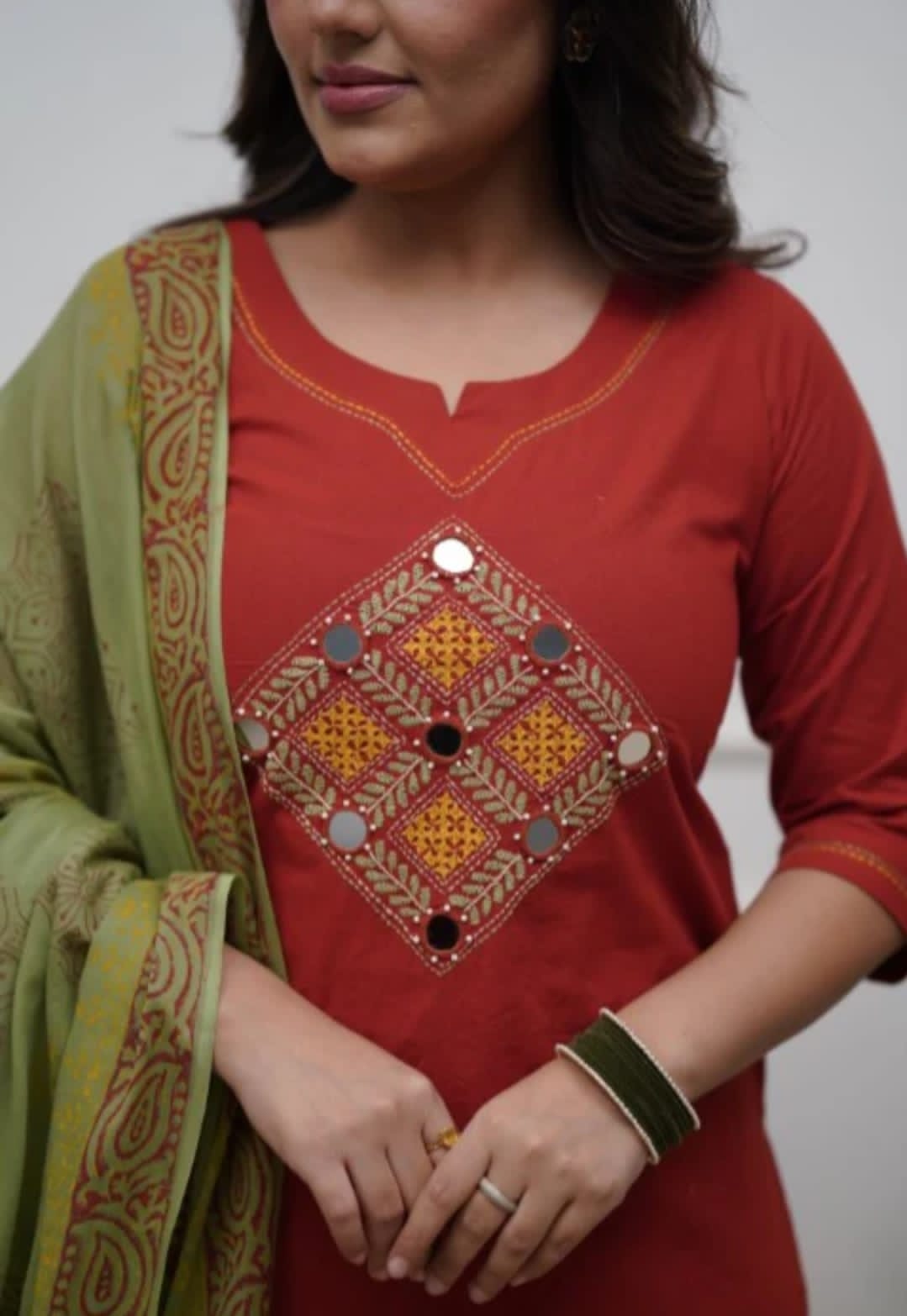 Embroidered Cotton Kurta Pant Set with Dupatta | Pocket Pant