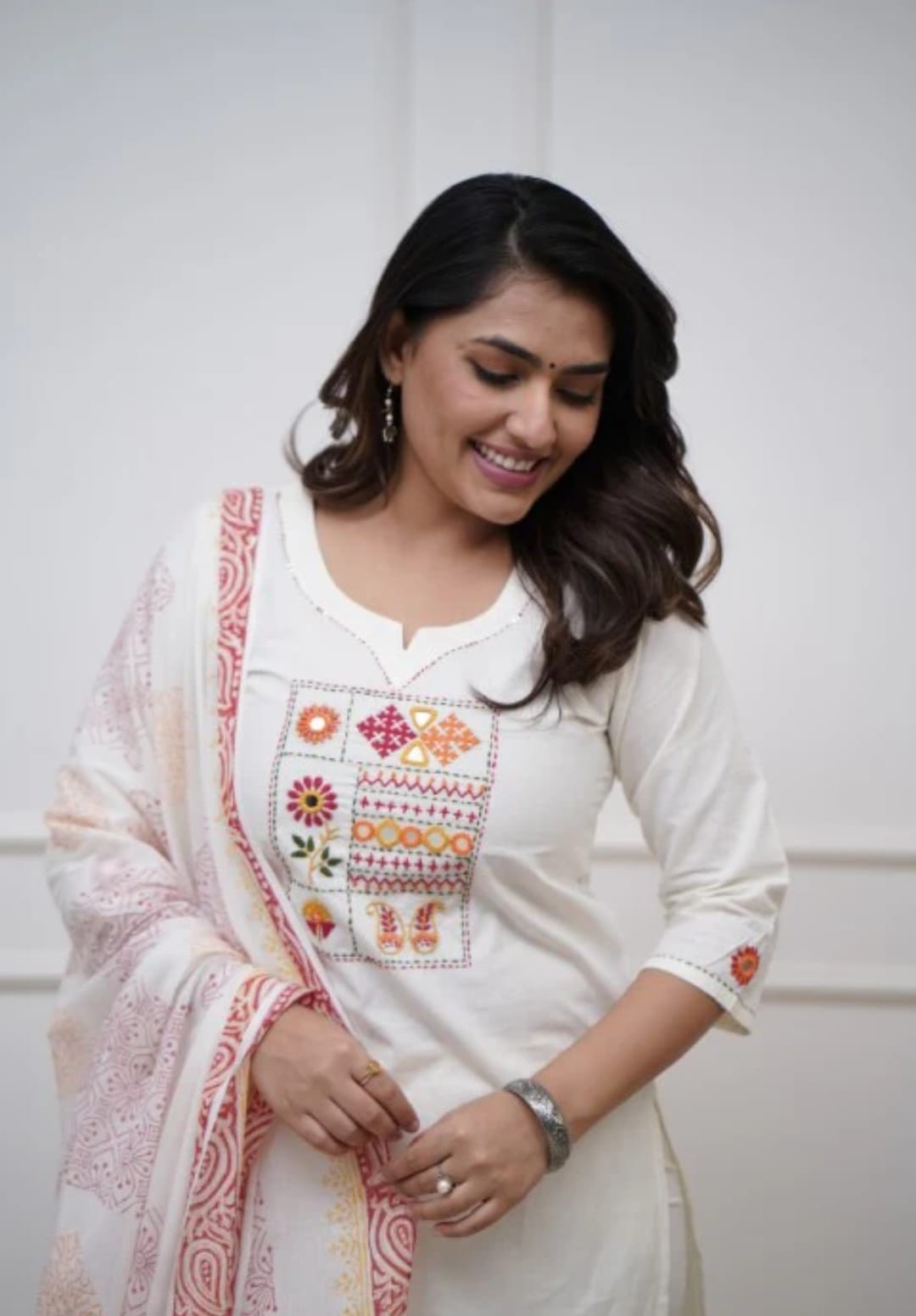 Embroidered Cotton Kurta Pant Set with Dupatta | Pocket Pant