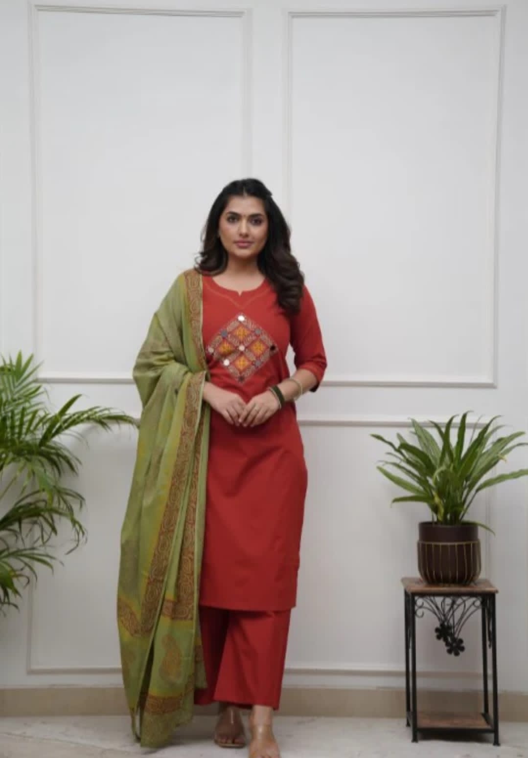 Embroidered Cotton Kurta Pant Set with Dupatta | Pocket Pant