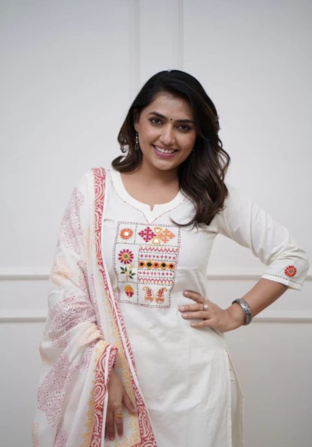 Embroidered Cotton Kurta Pant Set with Dupatta | Pocket Pant