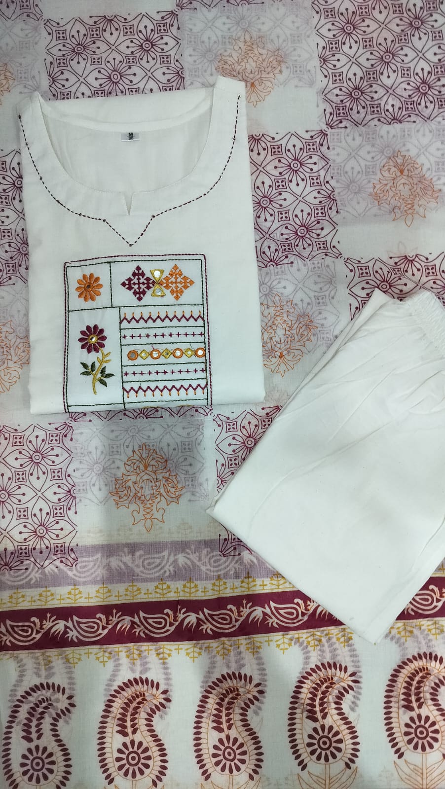 Embroidered Cotton Kurta Pant Set with Dupatta | Pocket Pant