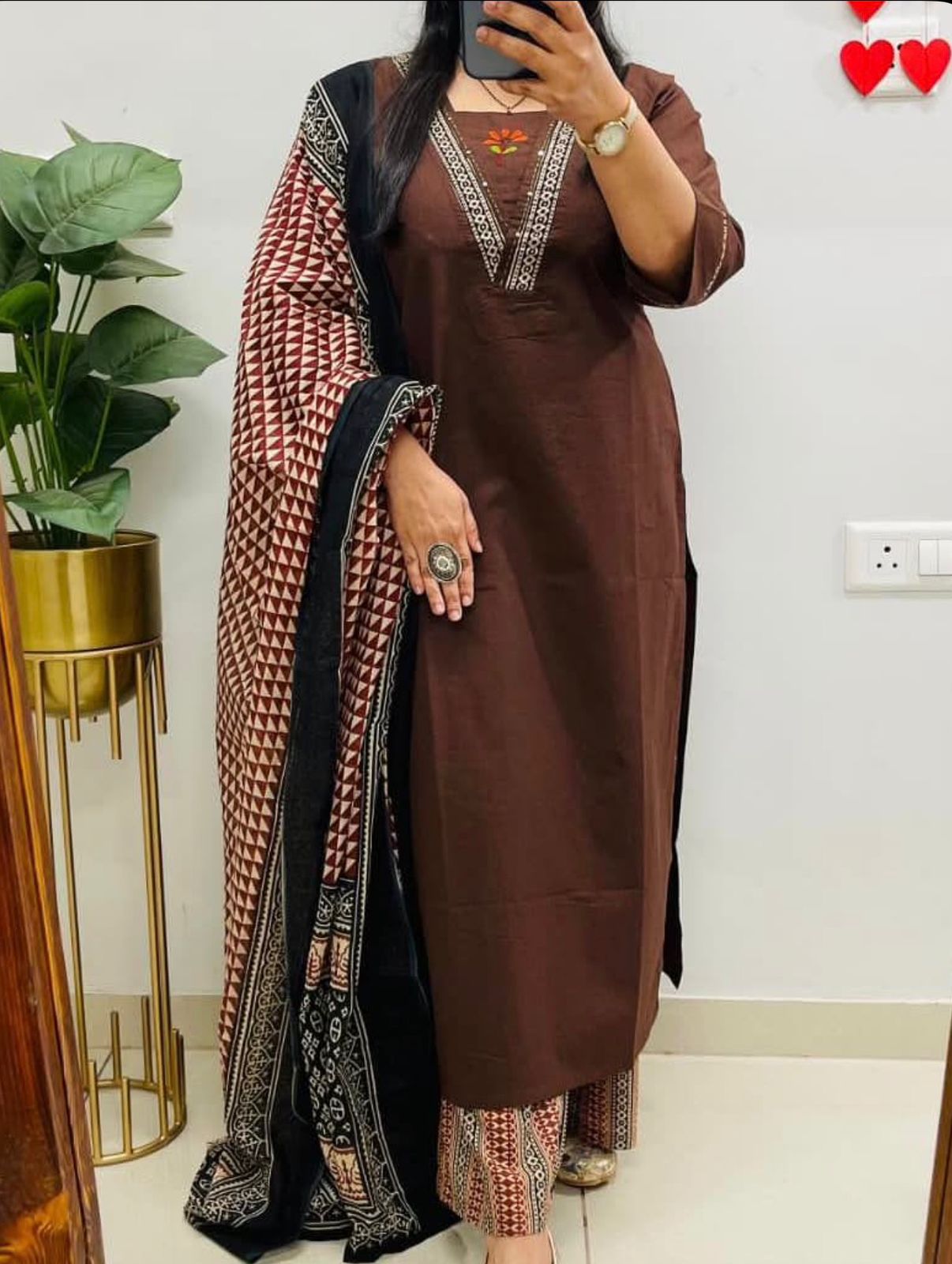 Embroidered Cotton Kurta Pant with Dupatta Set for Women