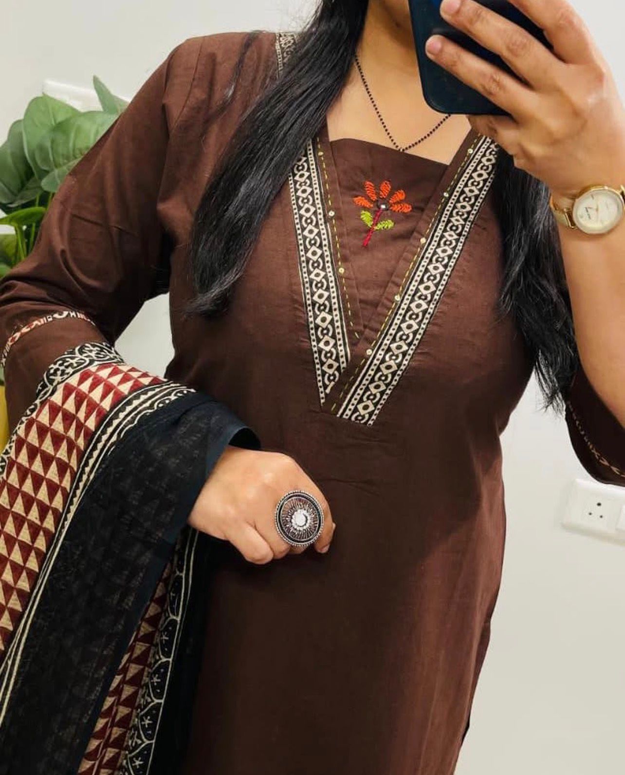 Embroidered Cotton Kurta Pant with Dupatta Set for Women