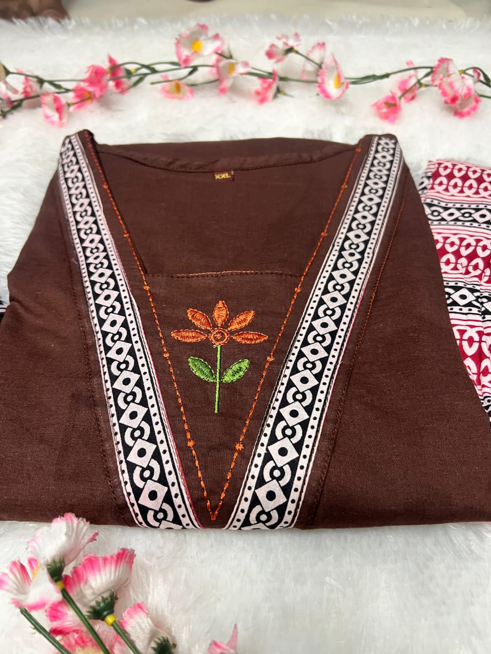 Embroidered Cotton Kurta Pant with Dupatta Set for Women