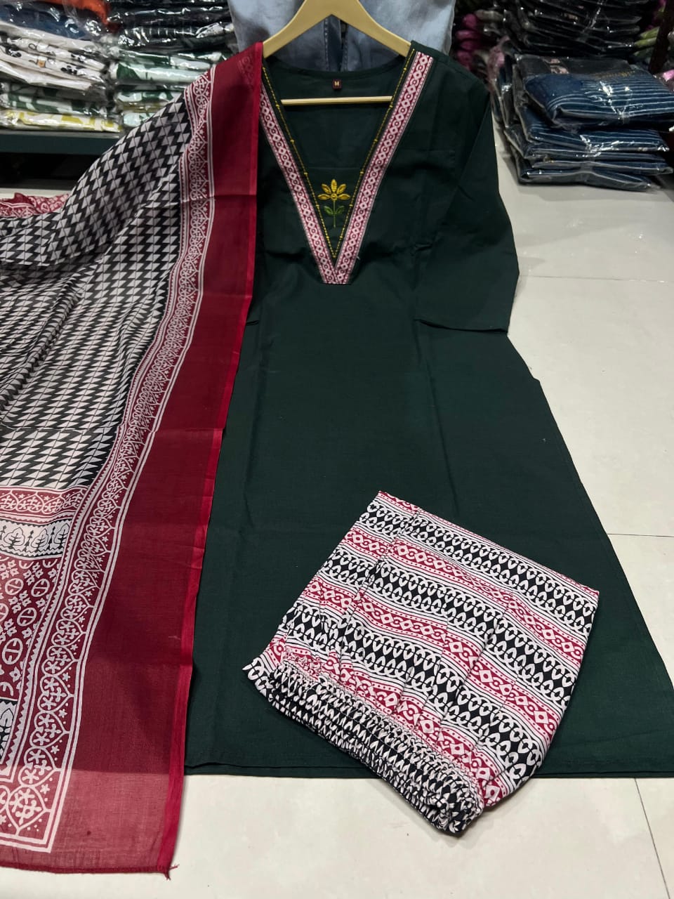 Embroidered Cotton Kurta Pant with Dupatta Set for Women