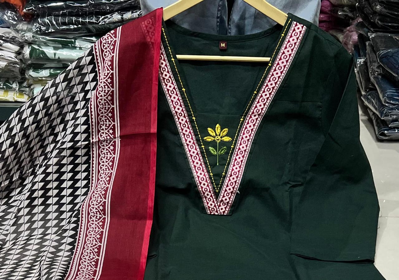 Embroidered Cotton Kurta Pant with Dupatta Set for Women