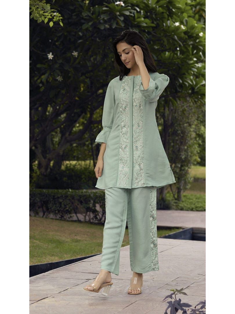 Embroidered Cotton Kurti & Pant Co-ord Set