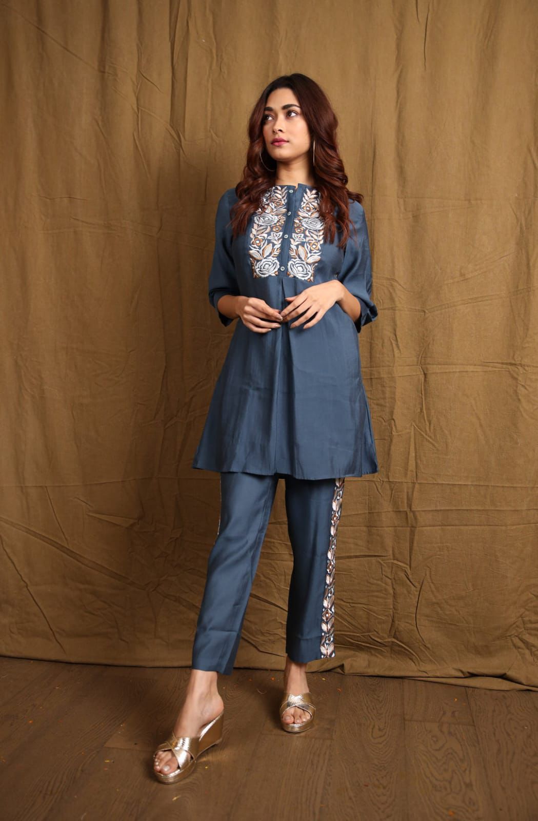 Embroidered Cotton Kurti & Pant Co-ord Set