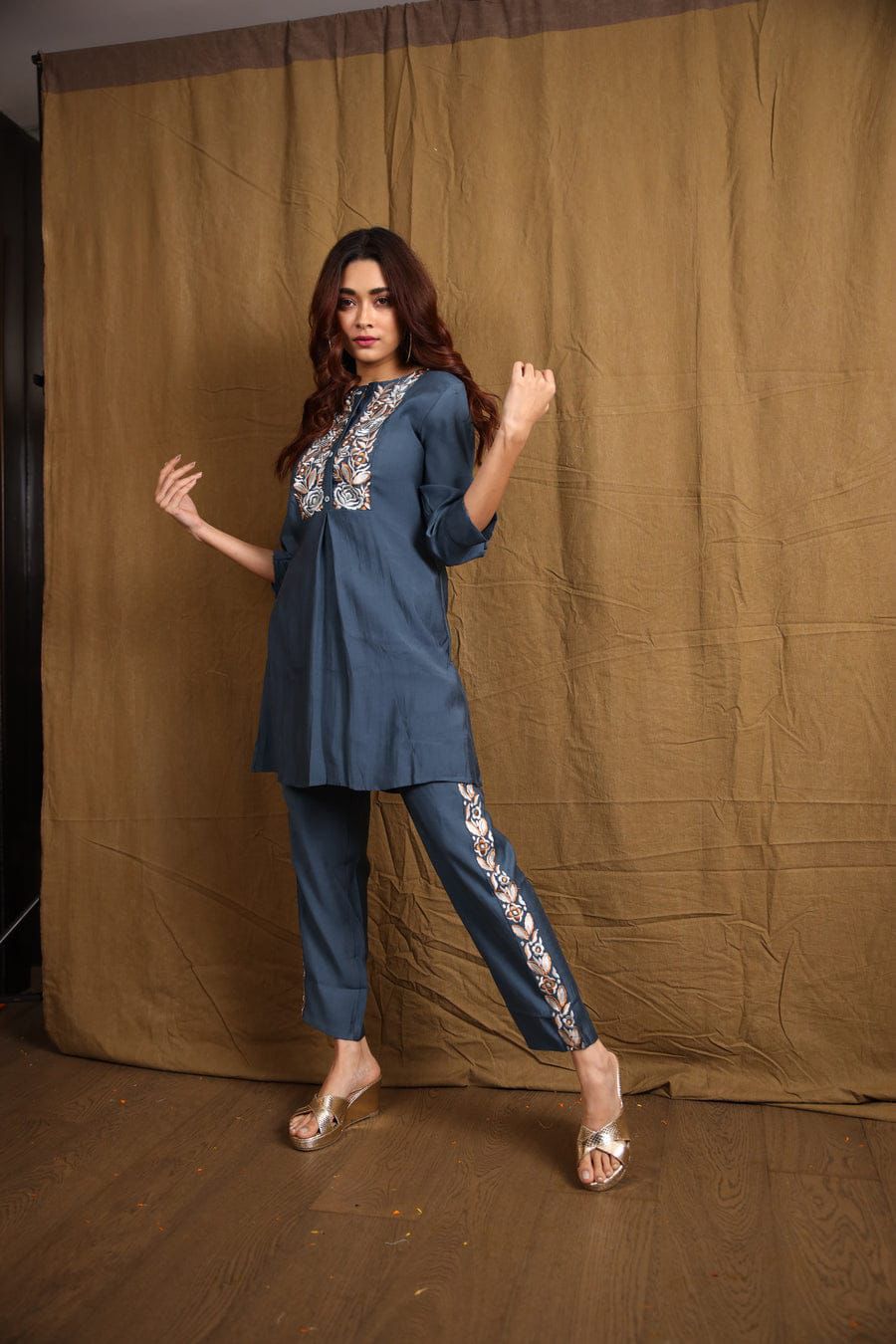 Embroidered Cotton Kurti & Pant Co-ord Set