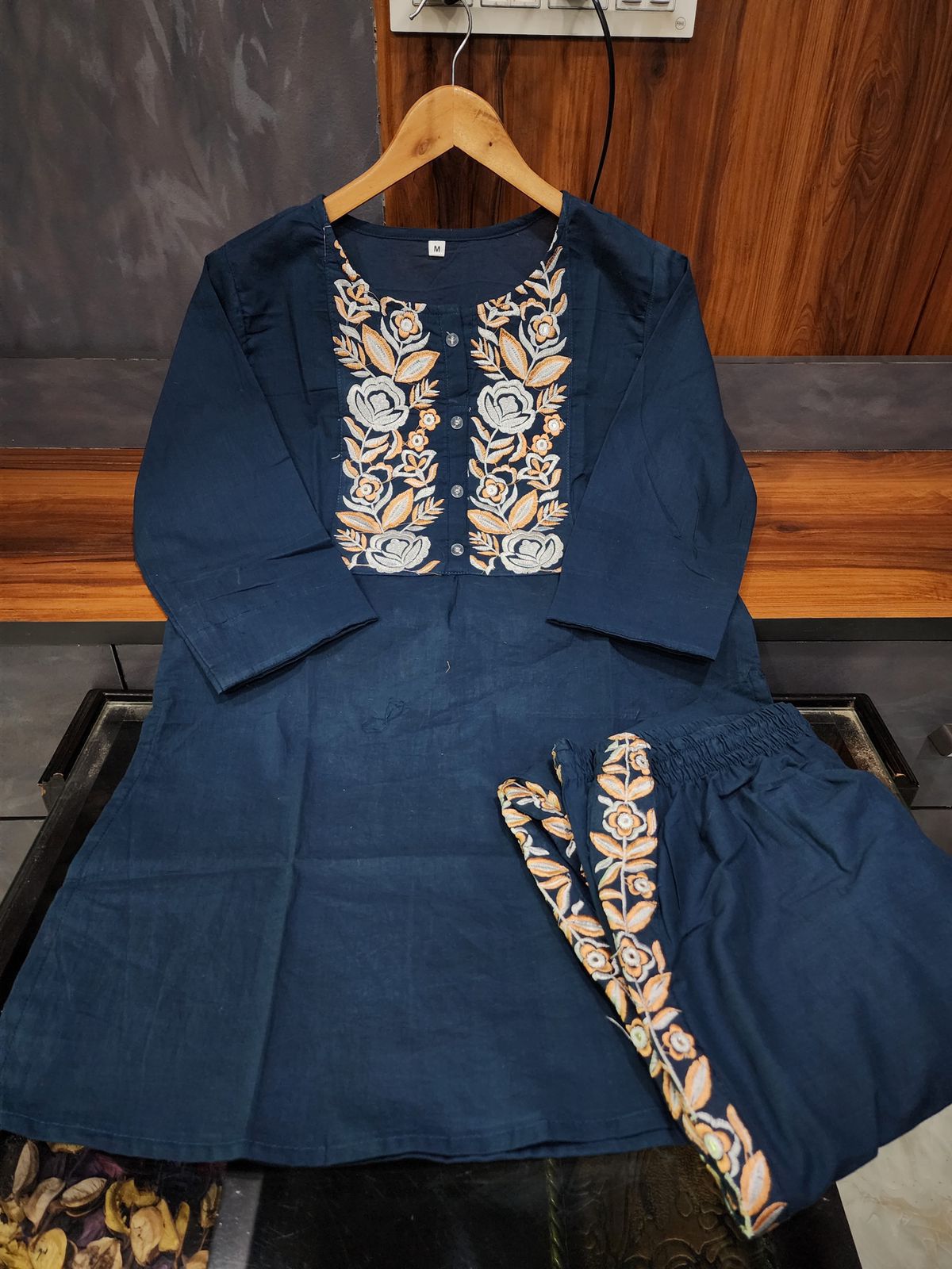 Embroidered Cotton Kurti & Pant Co-ord Set
