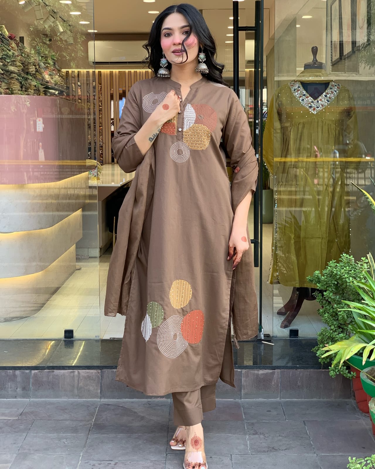 Embroidered Cotton Kurti, Pant & Dupatta Set | 49" Kurta | 38" Pant