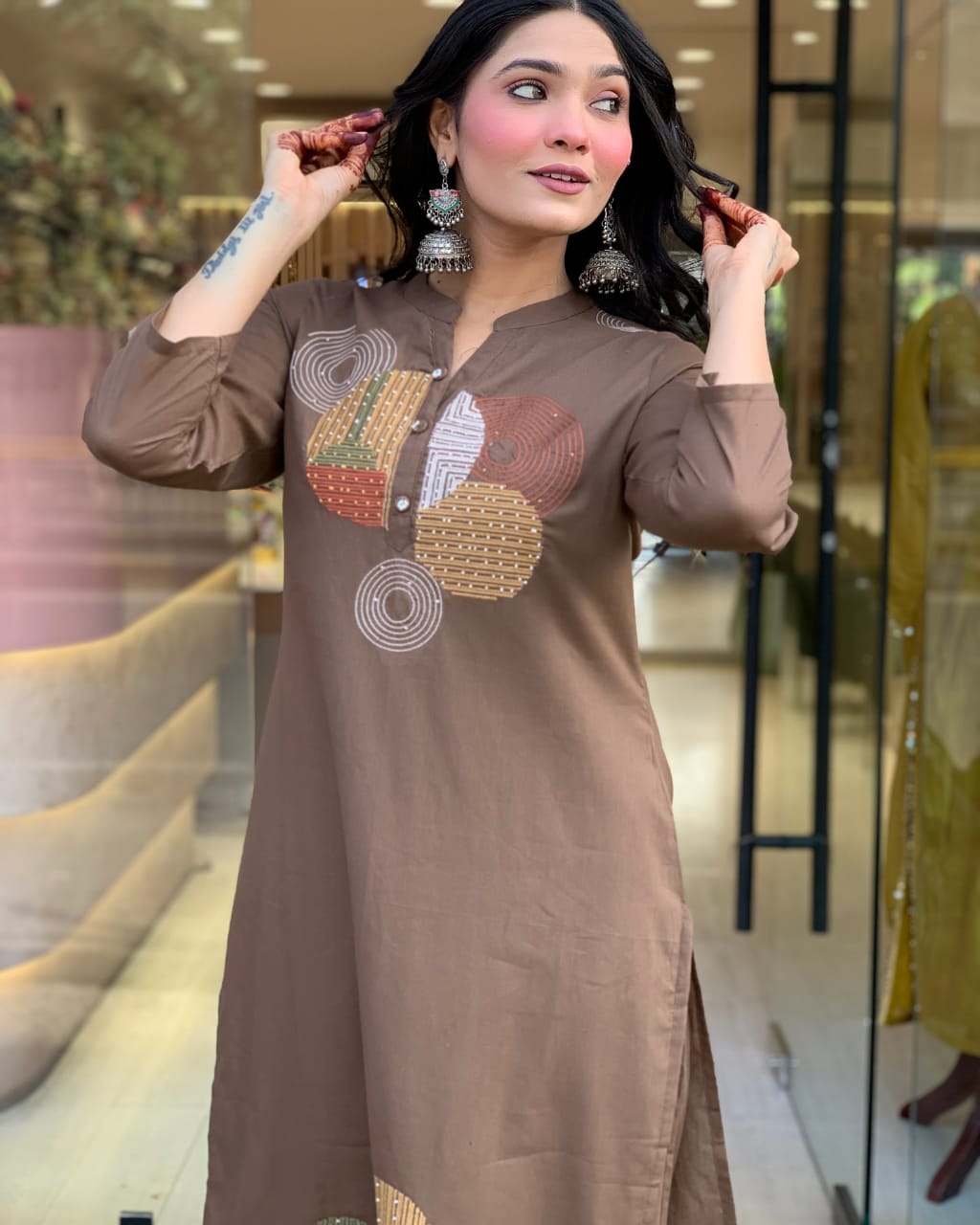 Embroidered Cotton Kurti, Pant & Dupatta Set | 49" Kurta | 38" Pant