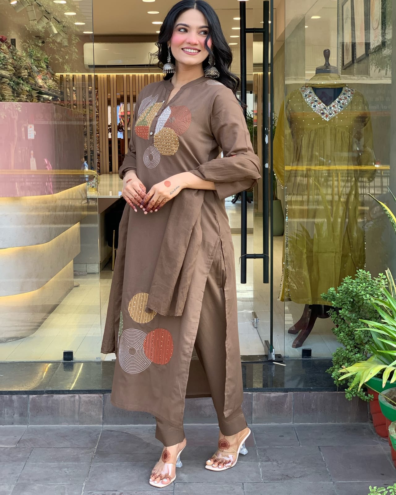 Embroidered Cotton Kurti, Pant & Dupatta Set | 49" Kurta | 38" Pant