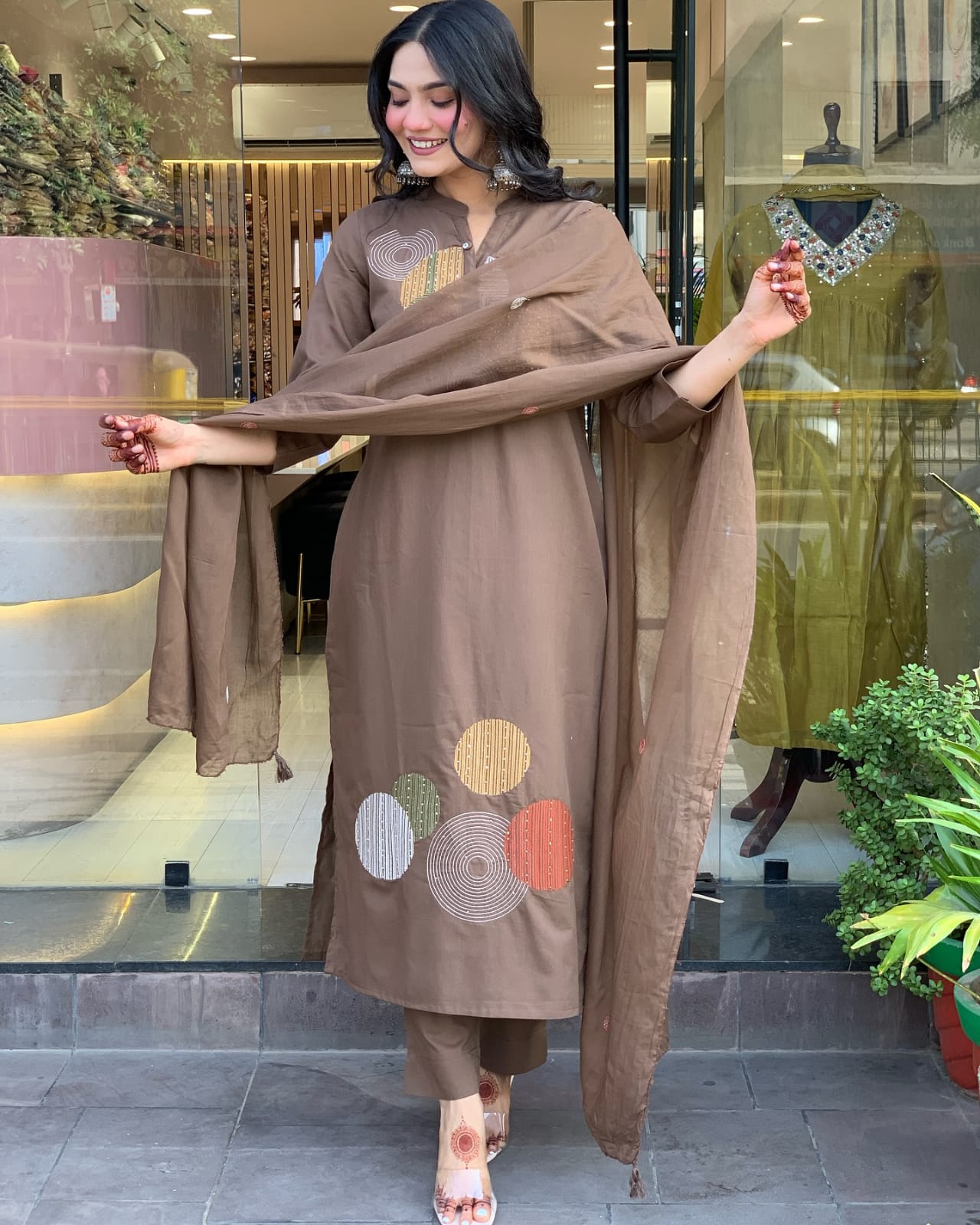 Embroidered Cotton Kurti, Pant & Dupatta Set | 49" Kurta | 38" Pant