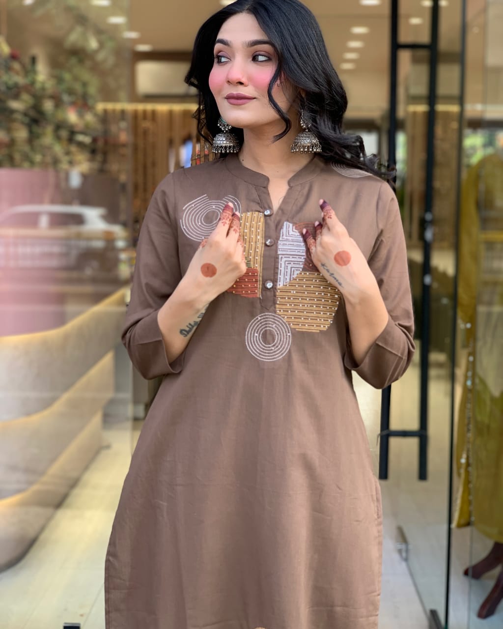 Embroidered Cotton Kurti, Pant & Dupatta Set | 49" Kurta | 38" Pant