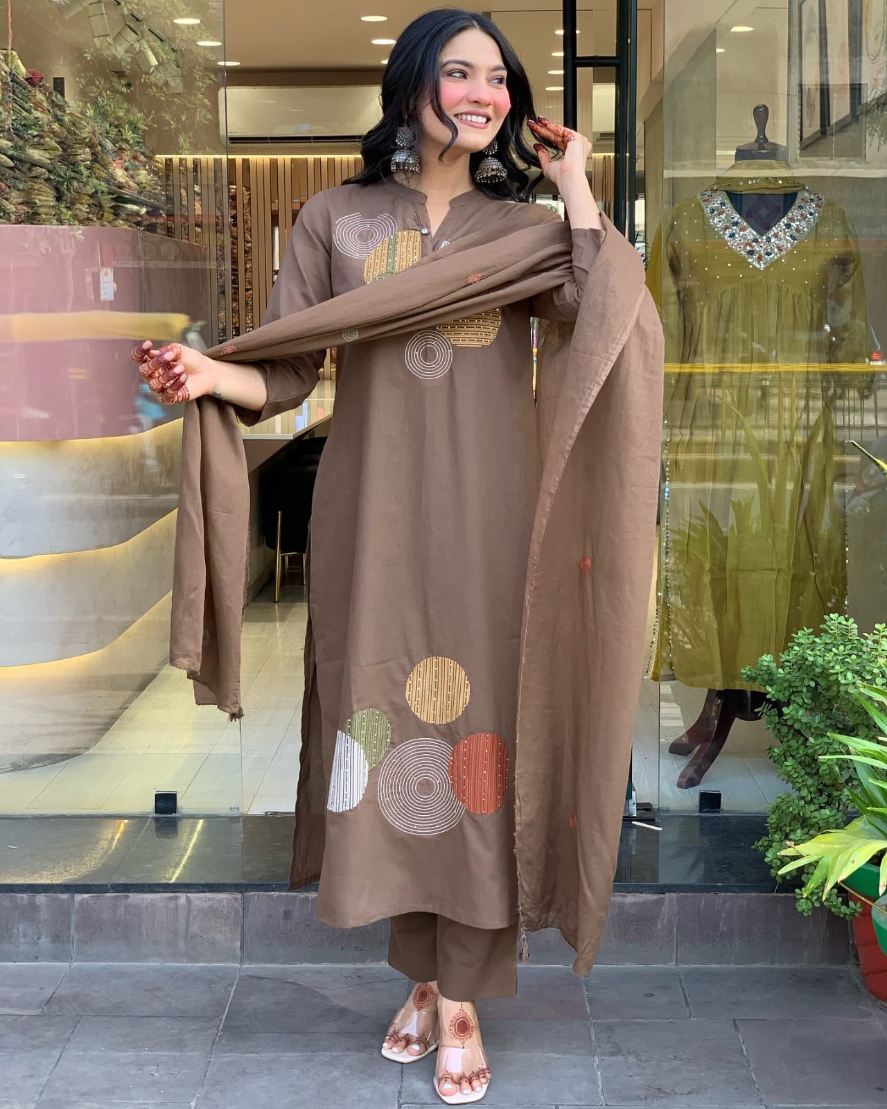 Embroidered Cotton Kurti, Pant & Dupatta Set | 49" Kurta | 38" Pant
