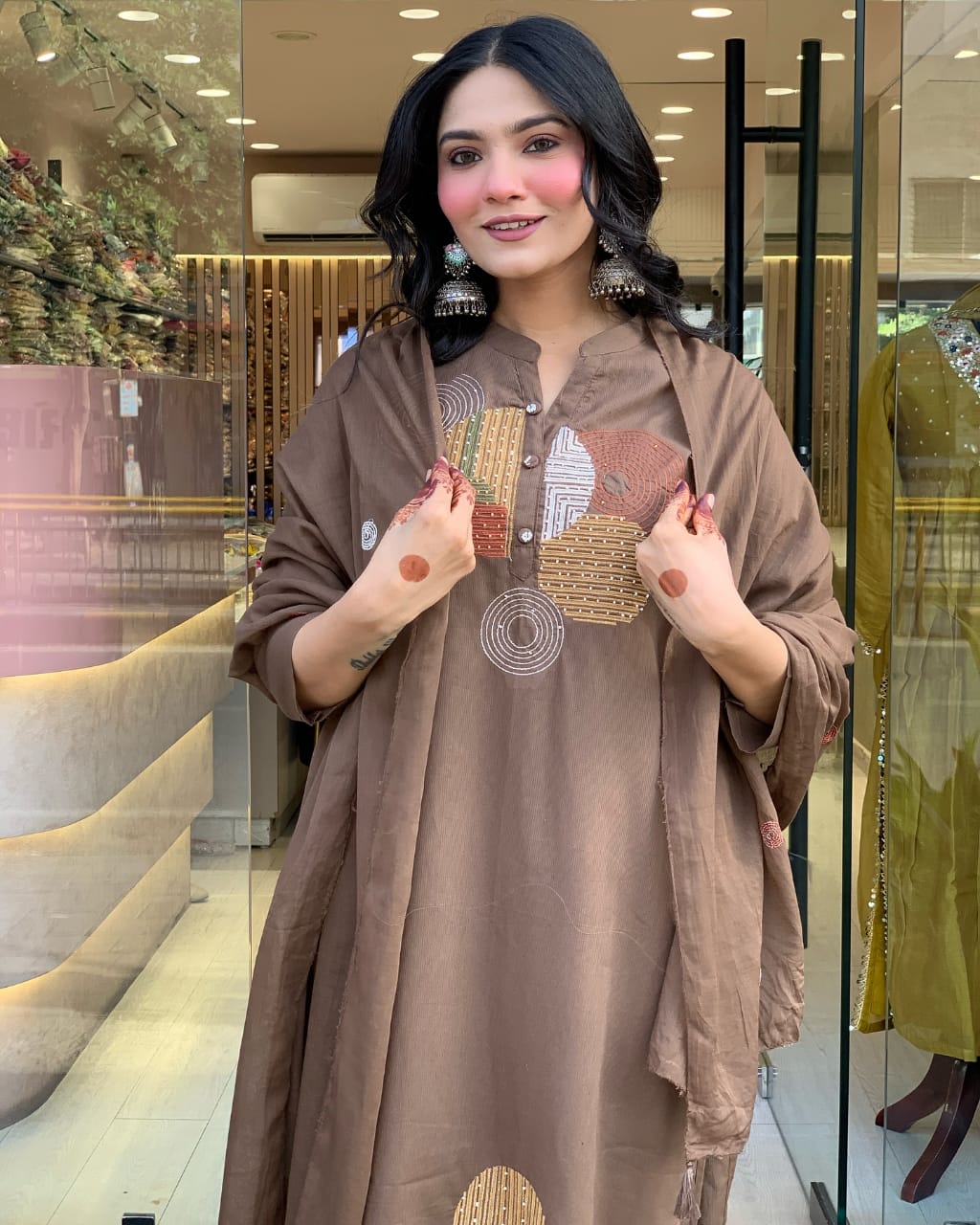Embroidered Cotton Kurti, Pant & Dupatta Set | 49" Kurta | 38" Pant