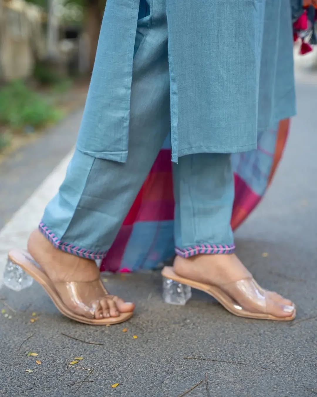 Embroidered Cotton Kurti Set with Matching Pants & Dupatta